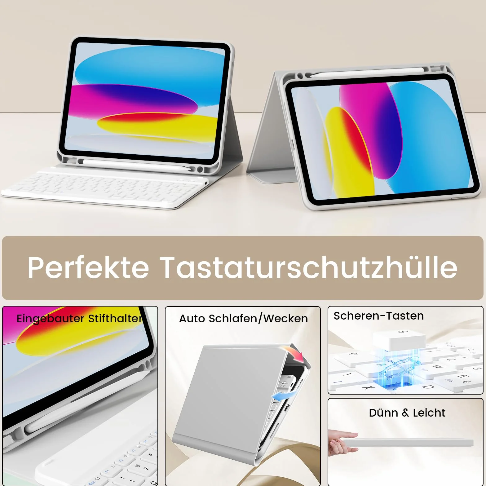 Etui z klawiaturą do iPada Air 11 cali 2025 2024 (M3/M2), iPad Air 5 4 2022/2020 10,9 cala, miękka tylna obudowa TPU z uchwytem na długopis, magnetyczne zdejmowane etui na klawiaturę, szare