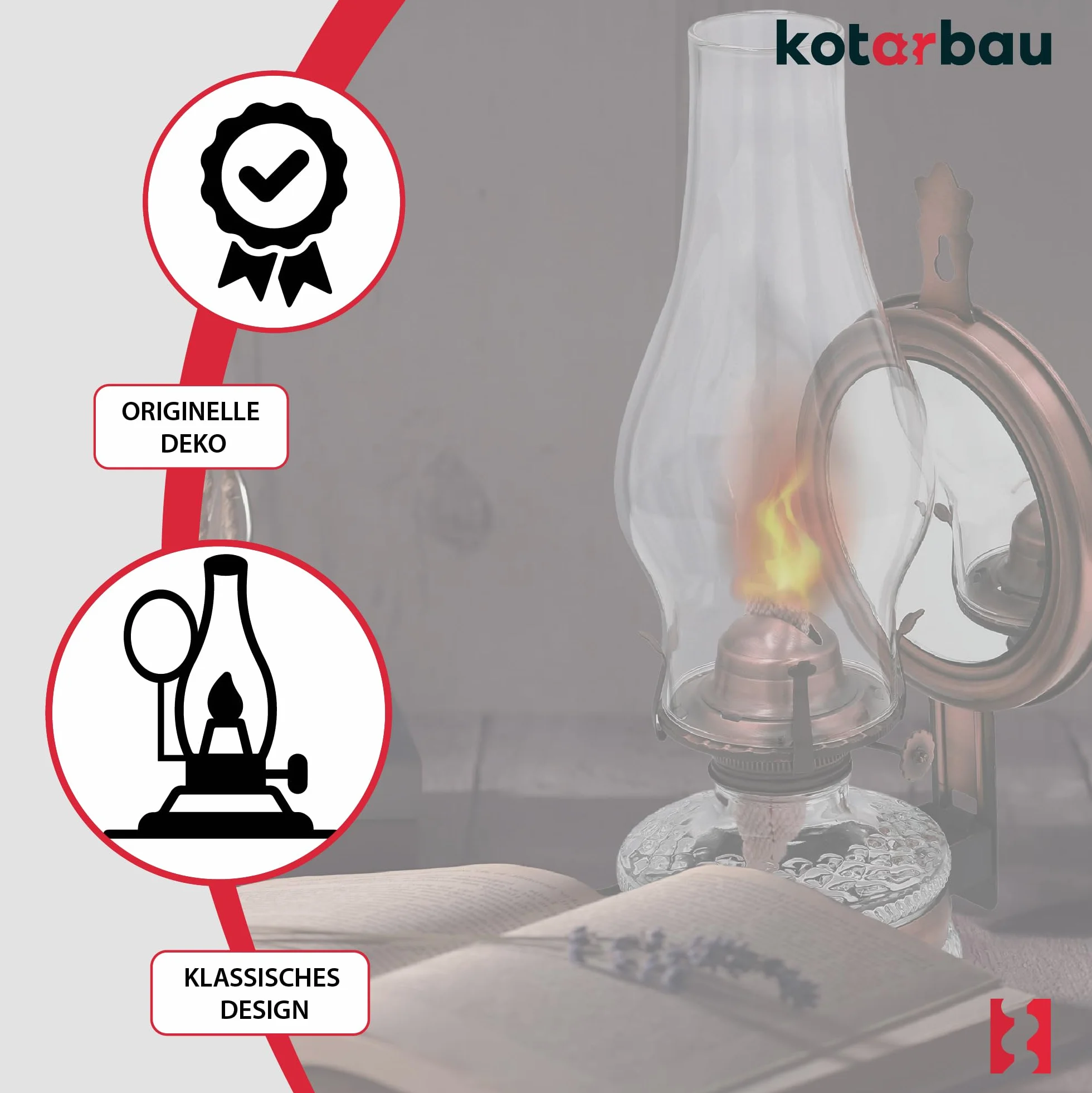KOTARBAU ® Lampa naftowa 31cm z lustrem Stara miedź
