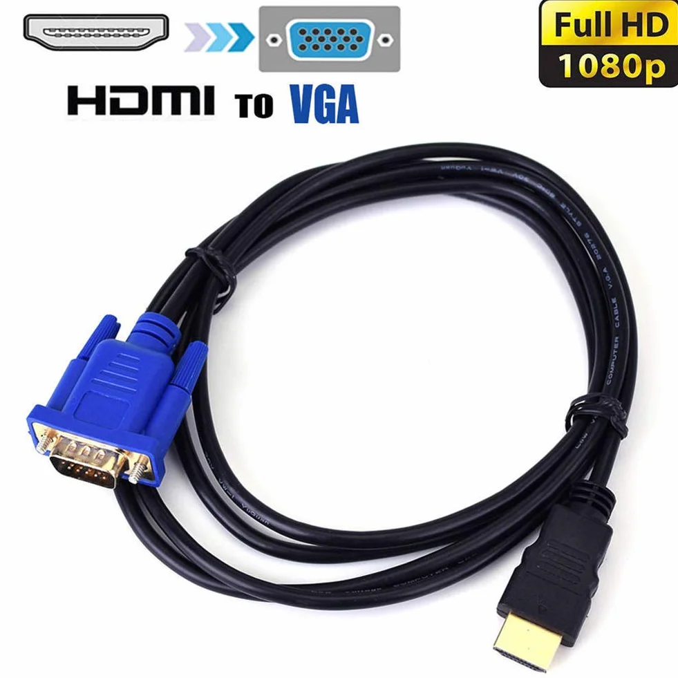 Konwerter kabli HDMI na VGA, 1080P HDTV HDMI na VGA męski 15-pinowy adapter złącze kabel do PC TV 5 m