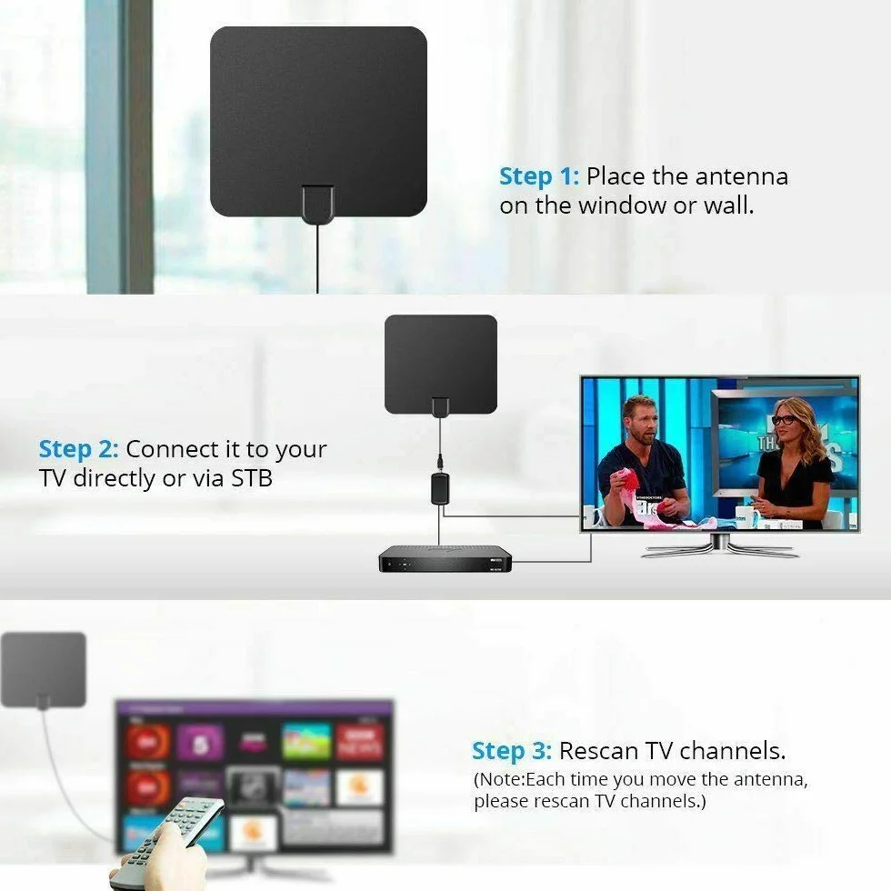 Antena Freeview 150 mil, cyfrowa antena telewizyjna z mocniejszym wzmacniaczem, 4K 1080P HD VHF UHF do kanałów lokalnych dla wszystkich telewizorów