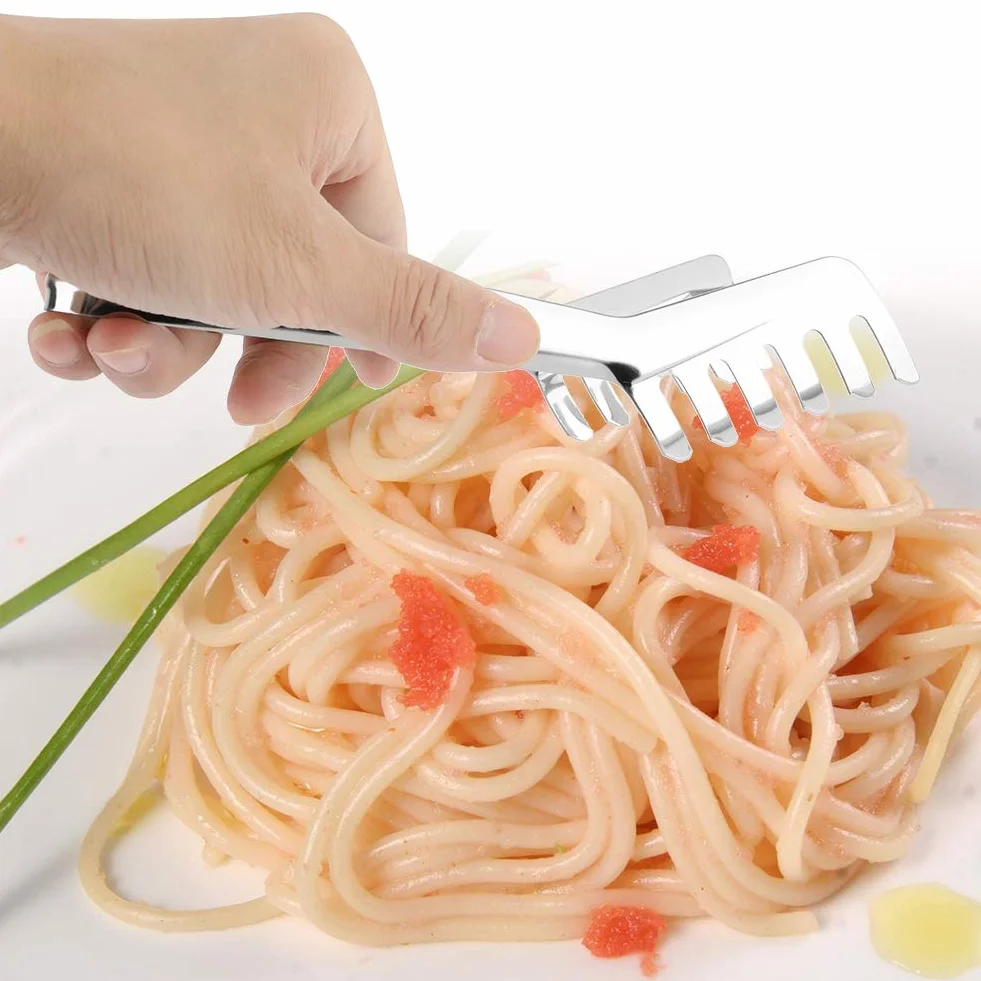 Nikou Szczypce do makaronu, szczypce do spaghetti, stal nierdzewna, szczypce do makaronu w kształcie grzebienia, szczypce do chleba, szczypce do chwytania spaghetti, Tong, sztućce, makaron, klips do
