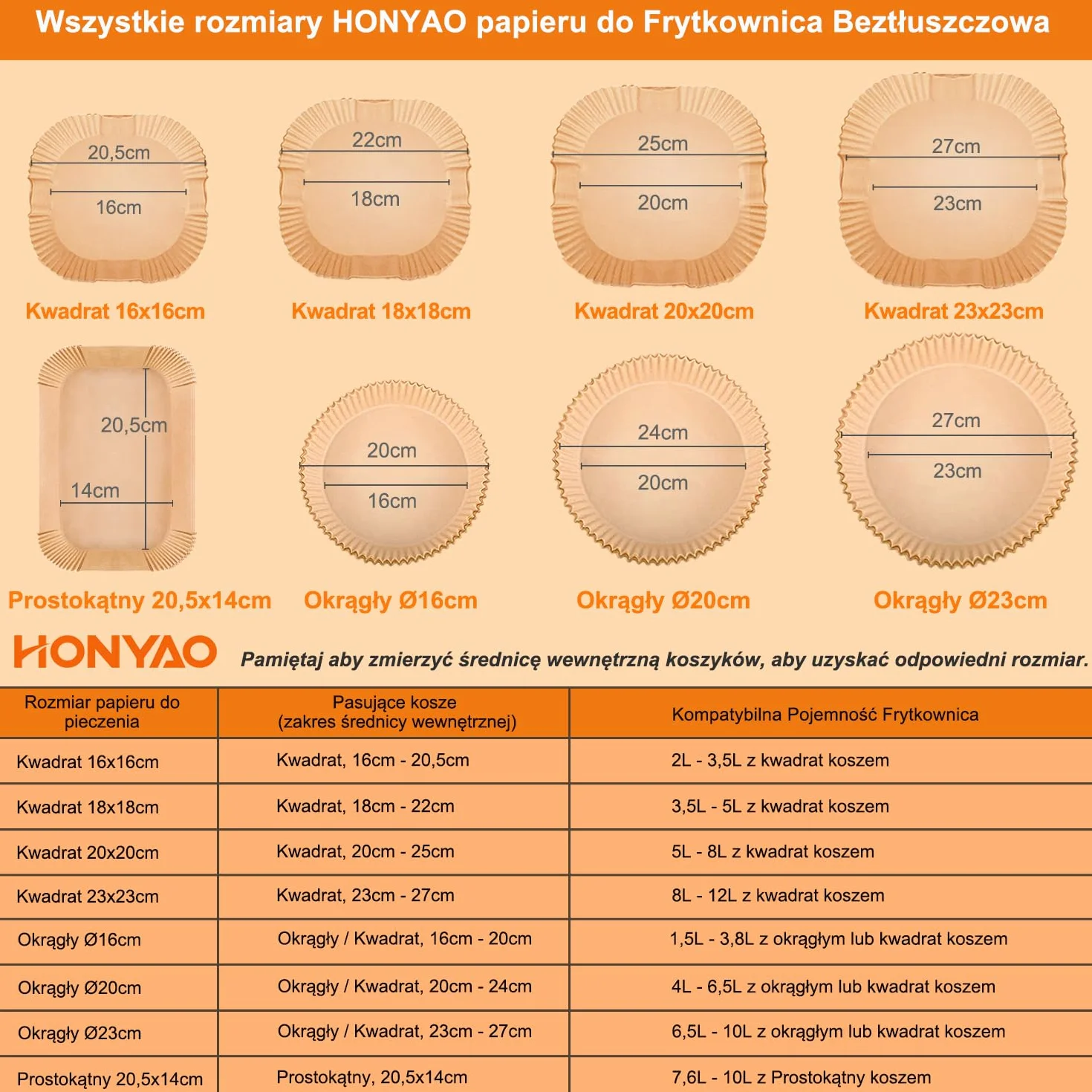 HONYAO Frytkownica Papieru do Pieczenia 100 Sztuk 20x20 cm Pergaminowy Akcesoria do Airfryera