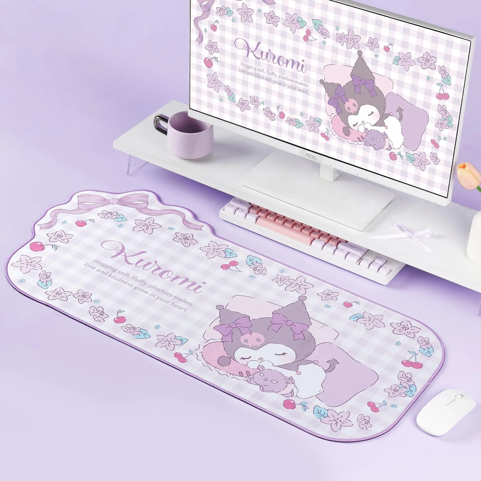 Kuitmor Kawaii Anime Podkładka pod Myszkę, Urocza Gamingowa Mata, Nieślizgający i Wodoodporny blat pod Klawiaturę, Trwała Rozszerzona Mata z Kokardką do Biura i Gier