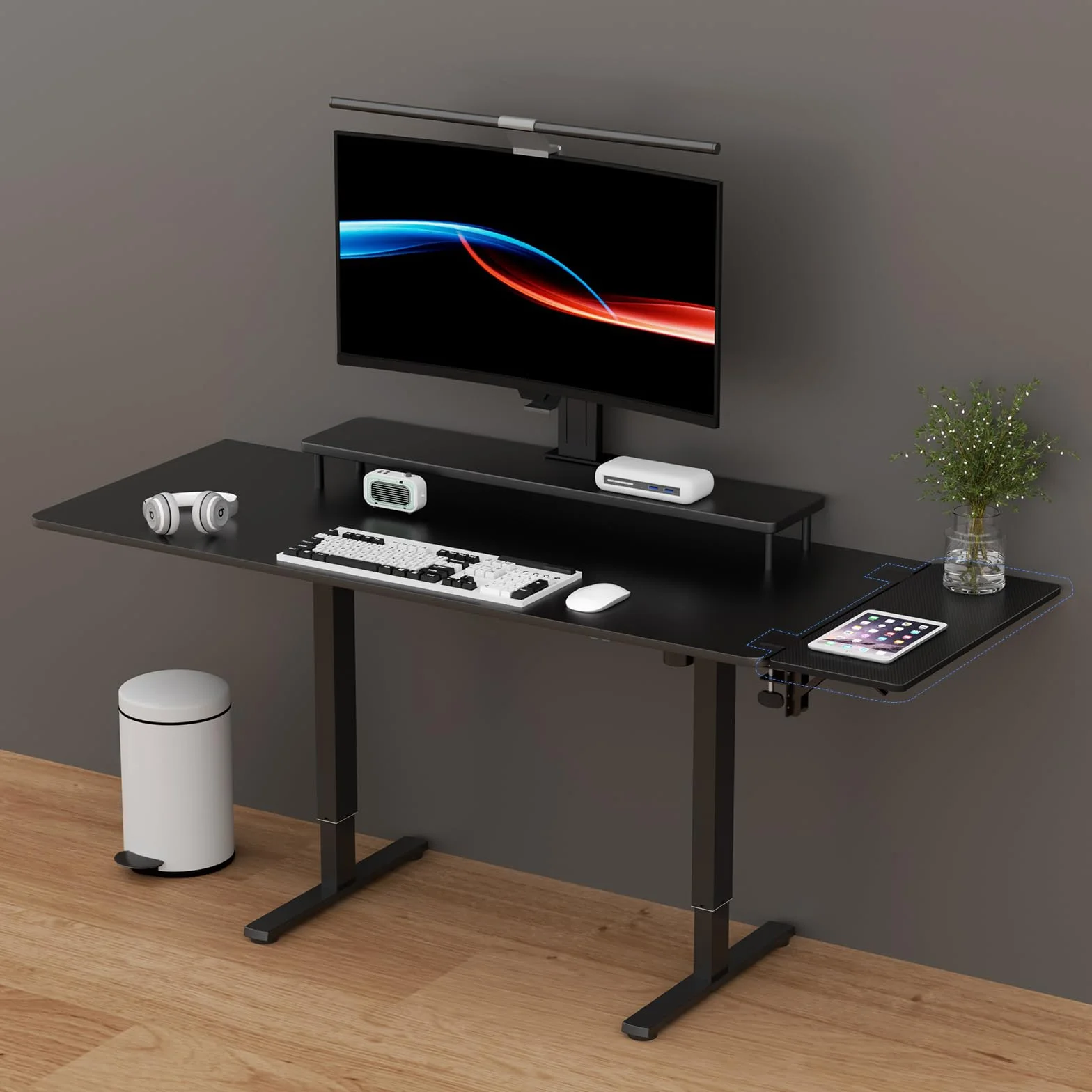 suptek Platforma przedłużająca biurko, Ergonomiczna półka na biurko, Przedłużenie biurka z zaciskiem 240 x 600 mm, Składana platforma z półką na klawiaturę, Nadaje się do biur, DSF3L