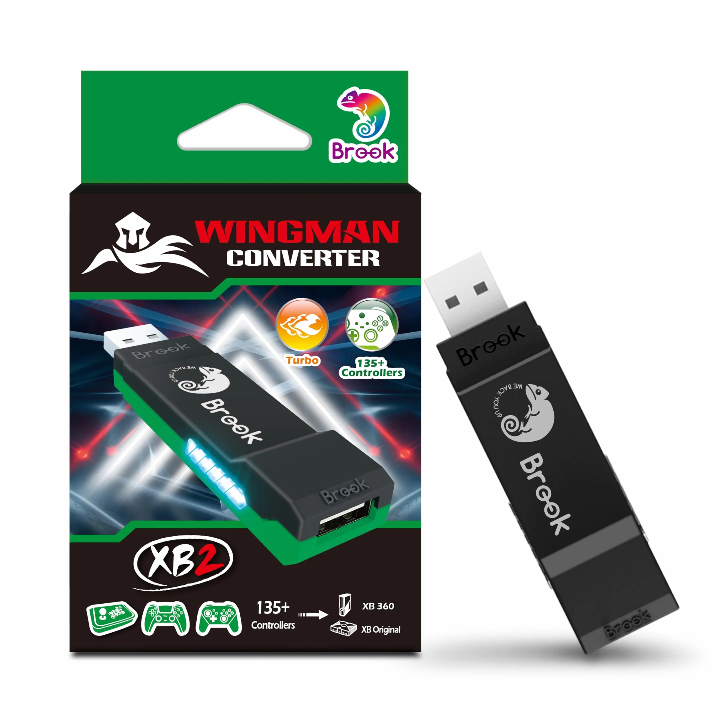 Brook Konwerter Wingman XB 2 – bezprzewodowy adapter kontrolera do konsoli Xbox i komputera, obsługuje Remap i regulowane turbo