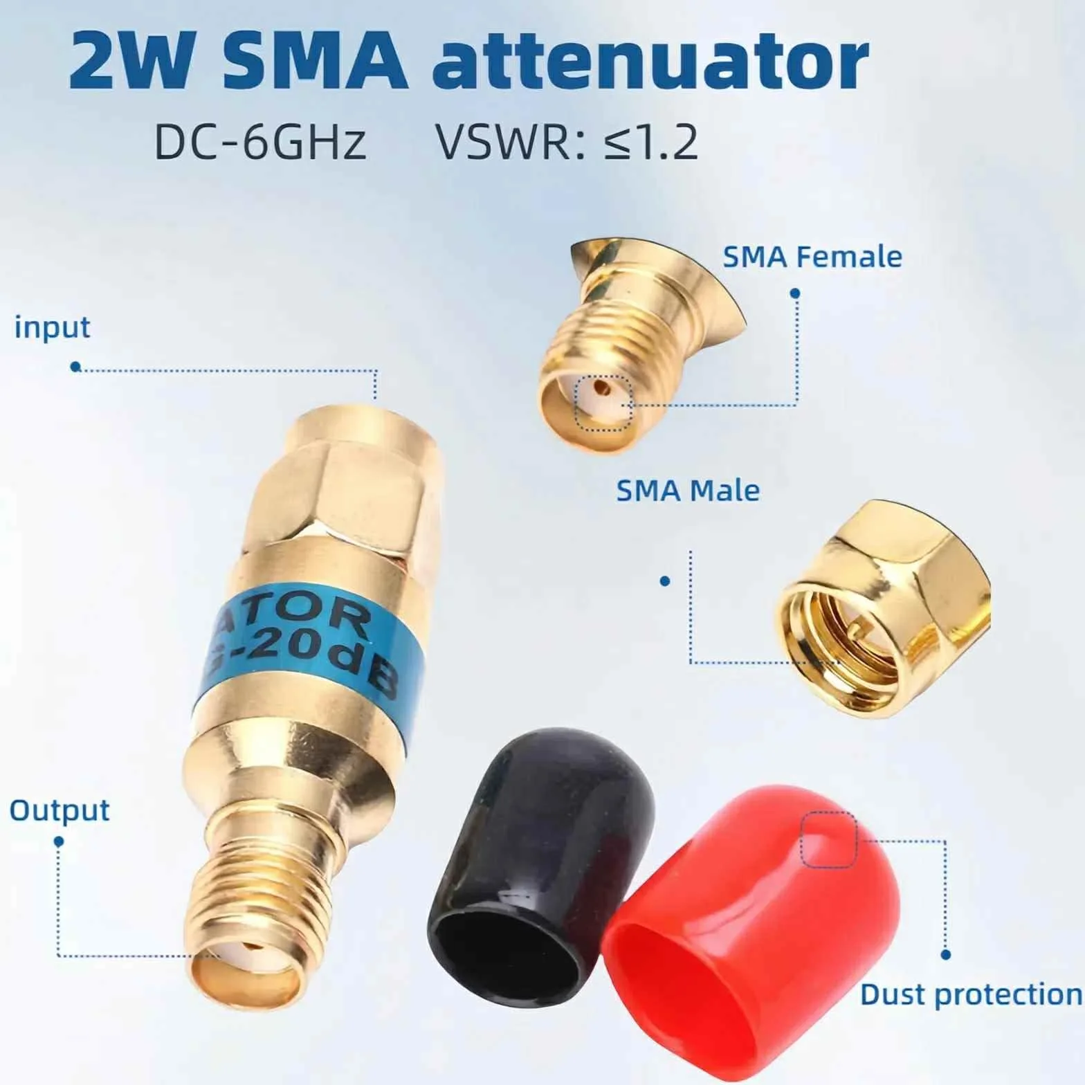BECEN 10db 2W SMA 2W SMA-JK męski na żeński tłumik koncentryczny RF 6GHz 50ohm 10dB złącza