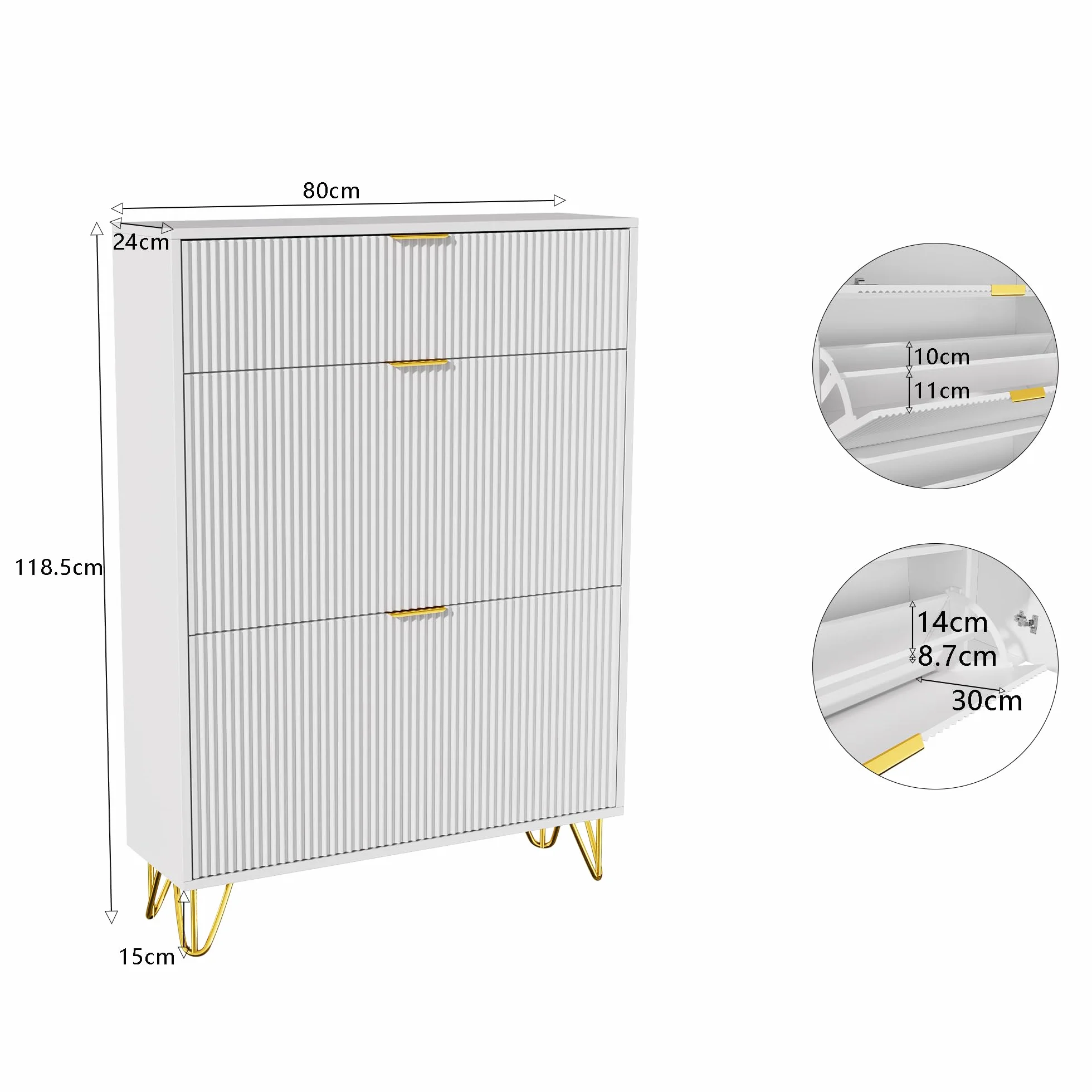 KeepGoon Szafka na buty 80x24x118,5 cm 1 szuflada 2 drzwi biały metalowe nogi