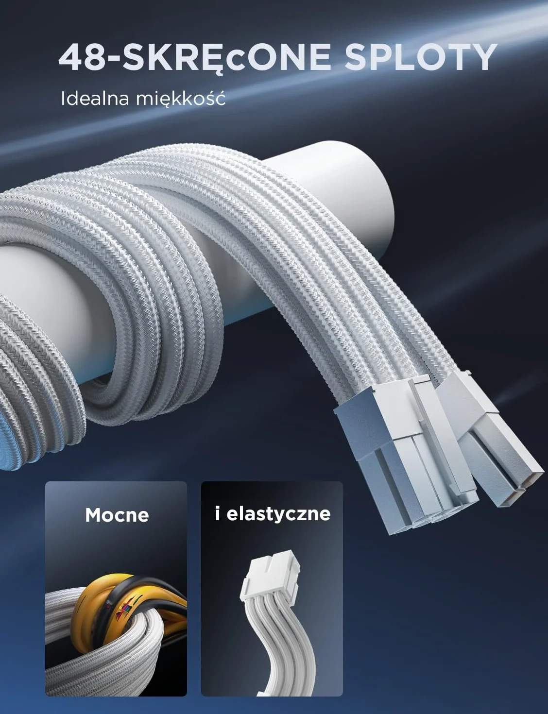 AsiaHorse Zaktualizuj przedłużenie kabla zasilacza 16AWG, Zestaw kabli w osłonie PC do GPU/CPU, przedłużacze kabli zasilających komputer, 24PIN/(6+2) PIN/(4+4) PIN,30CM, Czysty Biały