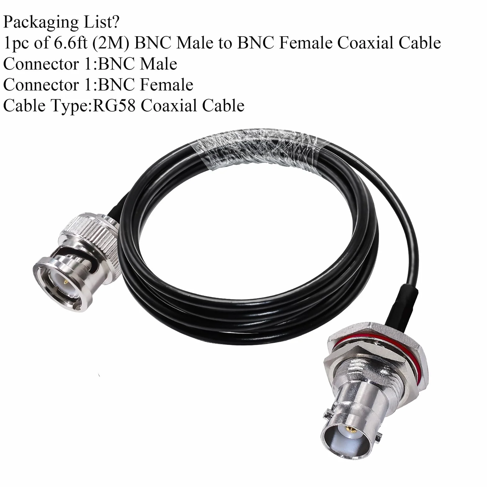 TUOLNK BNC Kabel połączeniowy RG58, wtyczka na gniazdo Bulkhead Low Loss CB, radiowy kabel koncentryczny 2 m, przedłużacz anteny Wifi, antena radiowa HAM, system CCTV, czarny, kabel BNC 6,6 FT