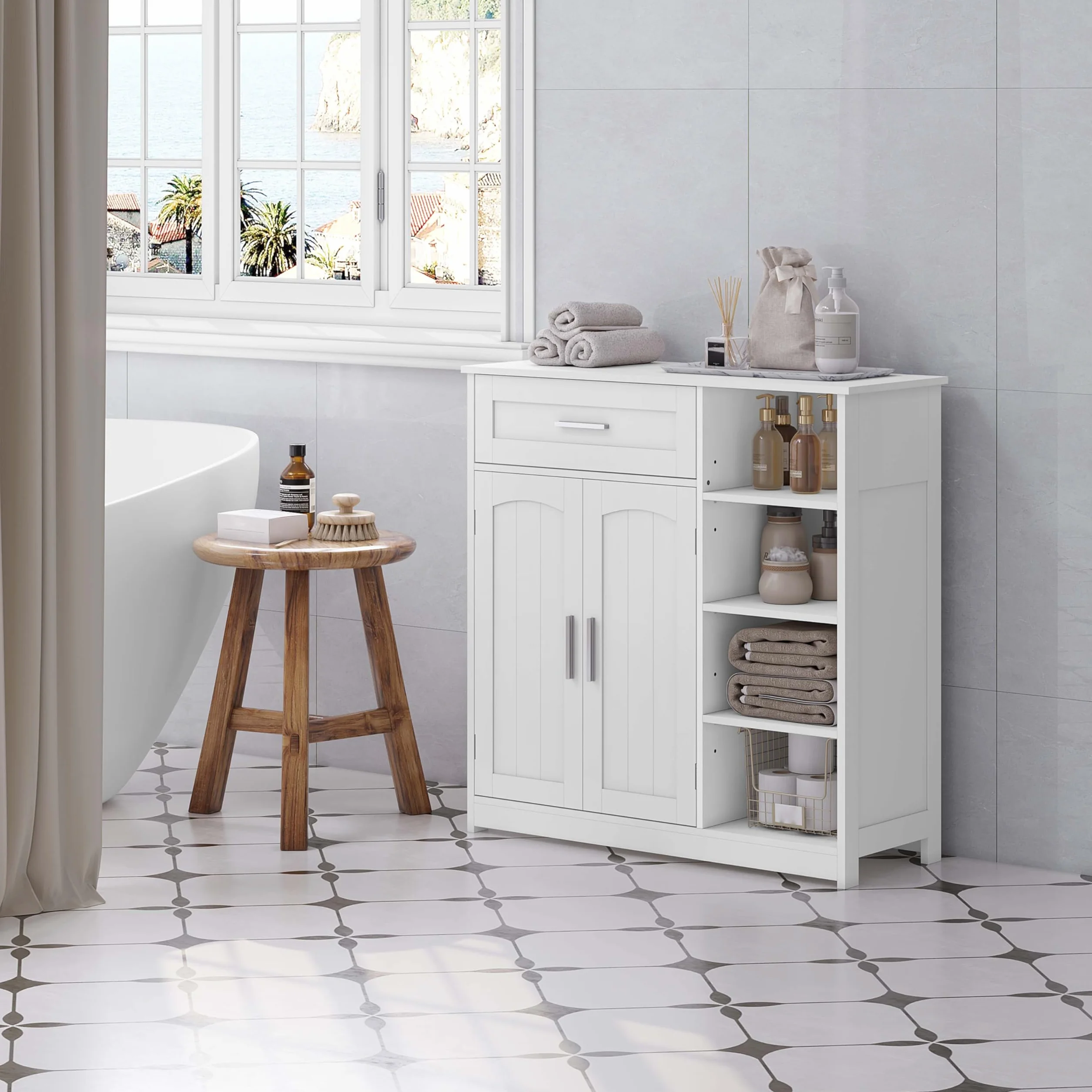 EUGAD Szafka łazienkowa wąska 80 x 80,5 x 30 cm biała z szufladą i drzwiami