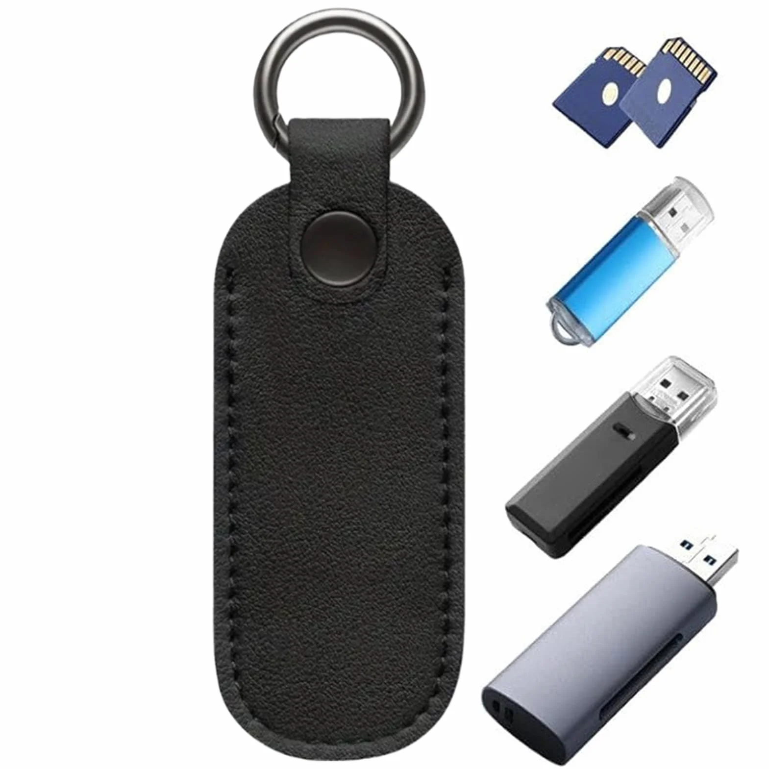 Skórzane etui ochronne na pendrive, breloczek do kluczy, torba do przechowywania dysków flash, etui ochronne na pendrive, etui dla studentów, nauczycieli, 9 x 3,2 cm