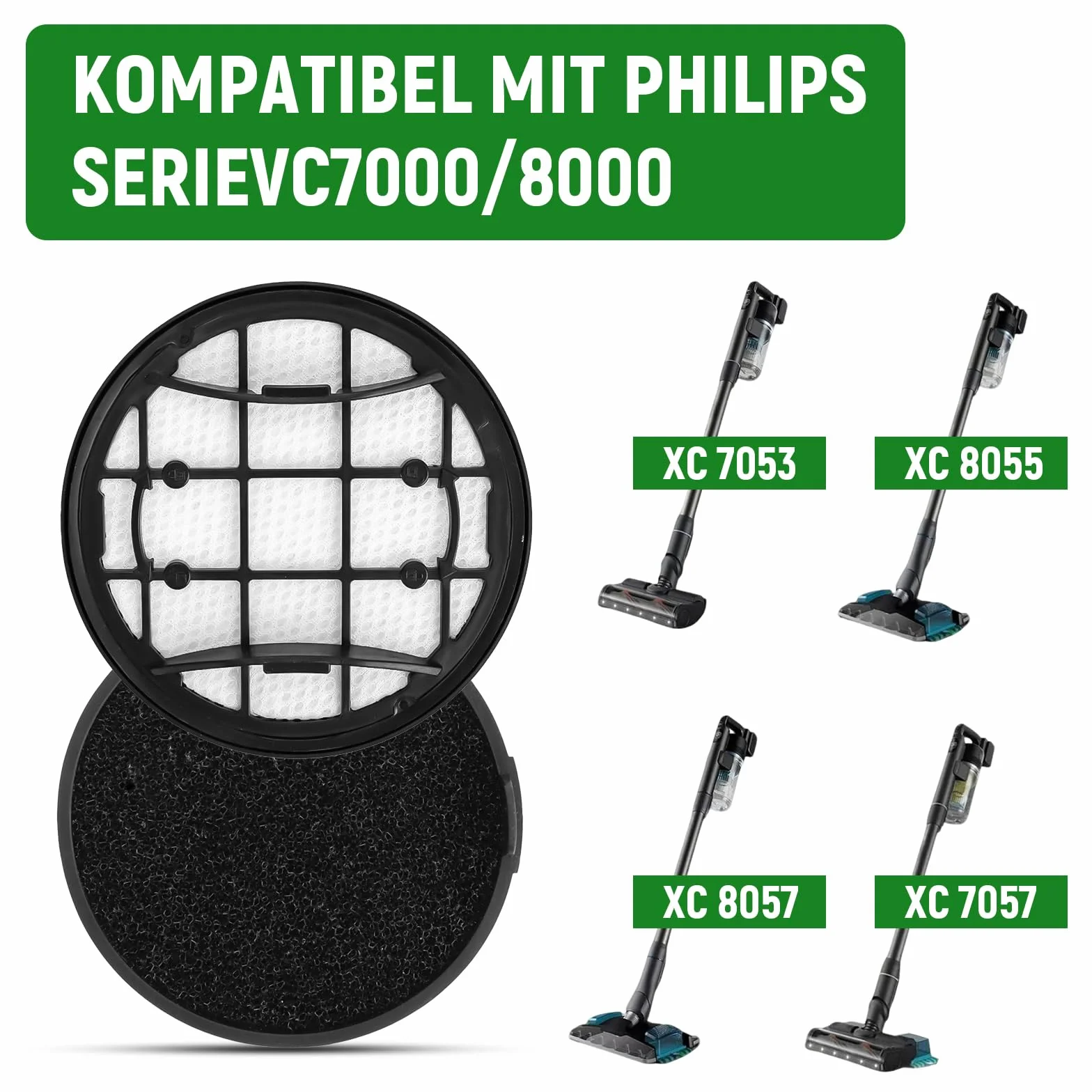 3 sztuki filtrów zamiennych do odkurzacza akumulatorowego Philips serii 7000 i 8000, filtr nadający się do prania, akcesoria kompatybilne z Philips XC7053 XC7055 XC7057 XC8055 XC8057 XC8057