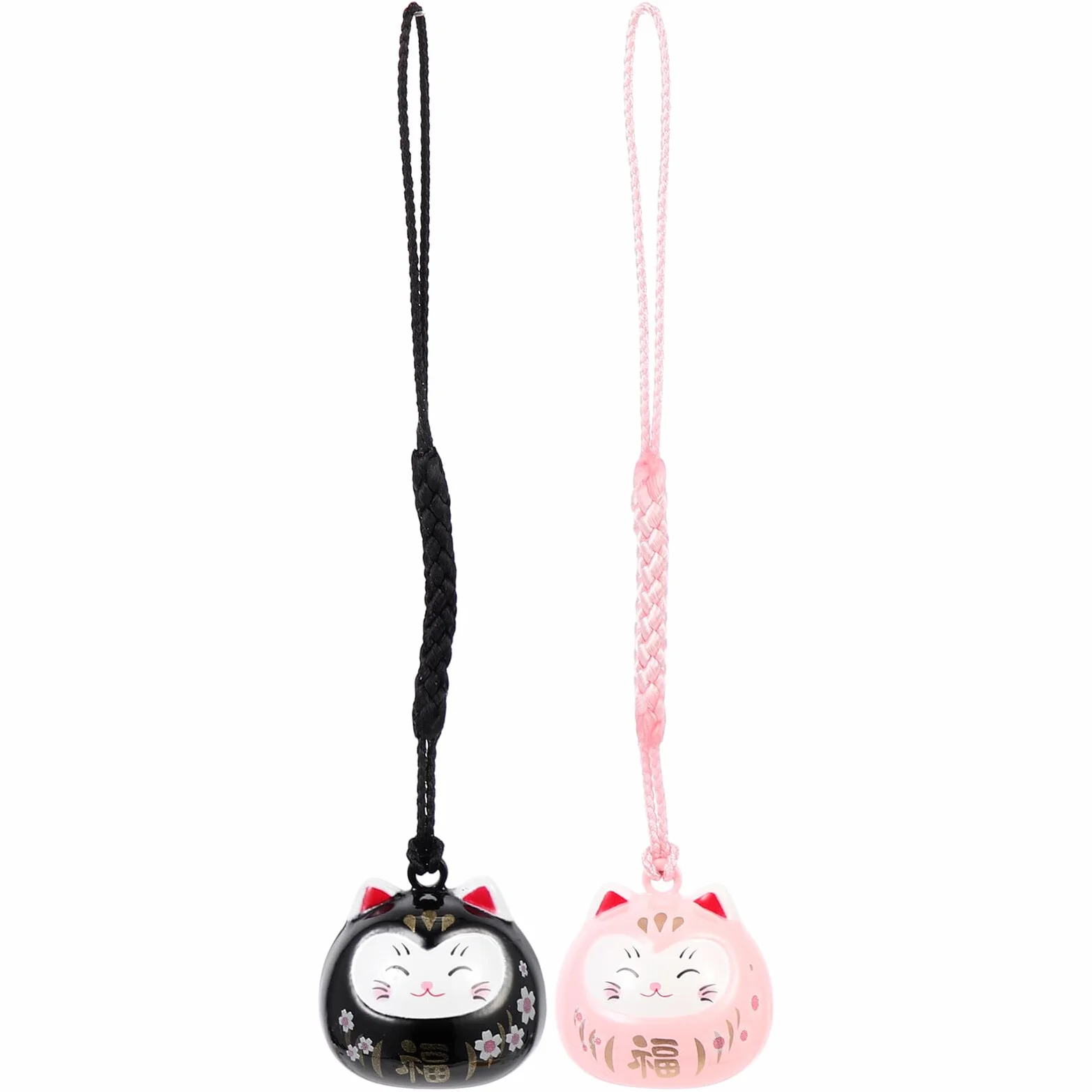 2 Szt. Zawieszek Dzwonków Maneki Neko Kształcie Kota Szczęścia Brelok DIY z Trwałego Materiału Dekoracja Telefon i Torbę Różowy i Czarny Odporny Uszkodzenia