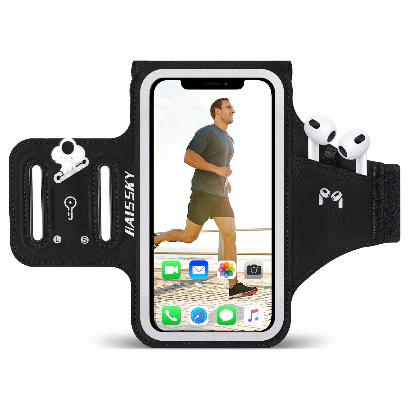 6,7'' uchwyt na telefon do biegania z torbą Airpods, etui na telefon komórkowy Razobws do iPhone 16 15 14 13 12 11 Pro Max Galaxy S20- S24 Ultra wodoodporny pasek na ramię z regulowanym paskiem