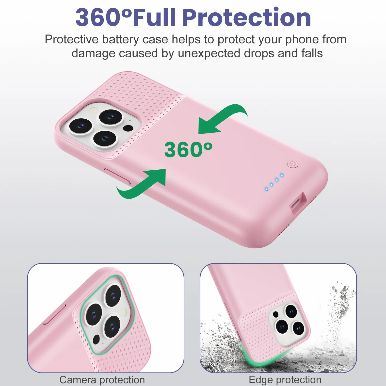 Etui na Baterię do iPhone 14/13 Pro/13 [7500 mAh] z Folią Ochronną, Przenośna Ładowarka, Wydajna Ładowarka, Różowe