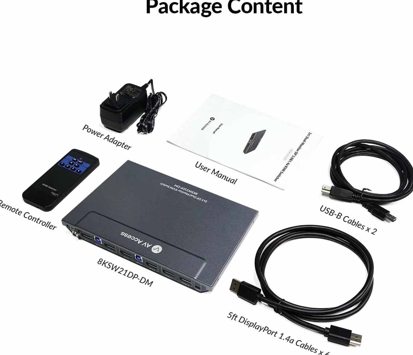 AV Access KVM Switch 2 PC 2 monitory DisplayPort 8K 60 Hz 4K 165 Hz / 144 hz, DP KVM Switch Displayport Dual Monitors z portami USB 3.0, Audio Out IR Remote, ze wszystkimi kablami