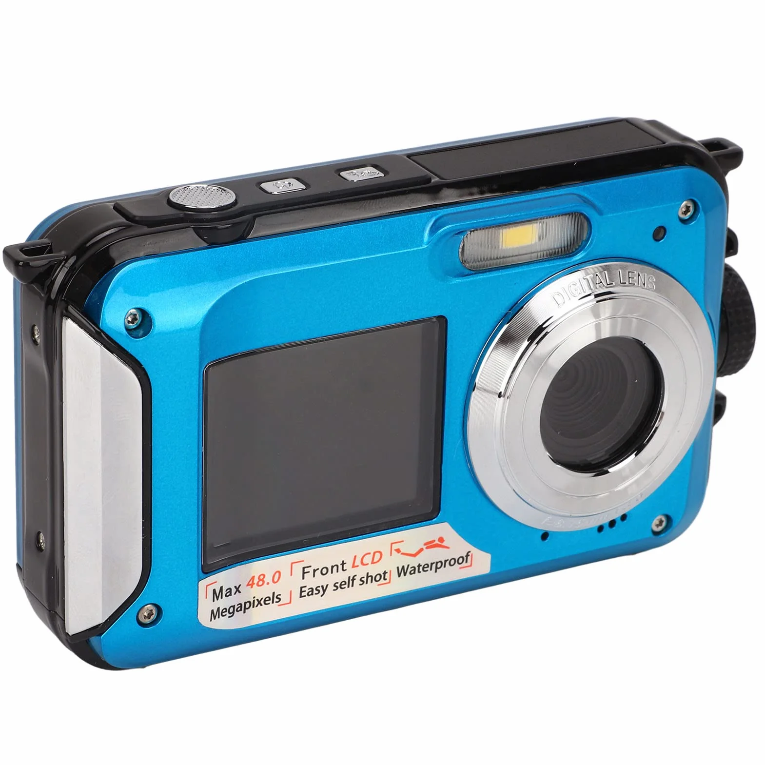 Aparat Podwodny, Wodoodporny Aparat Cyfrowy 2,7 ​​K 48 MP, 10 Stóp, 16-krotny Zoom Cyfrowy, Podwójny Ekran Selfie Podwodny Aparat do Snorkelingu (BLUE)