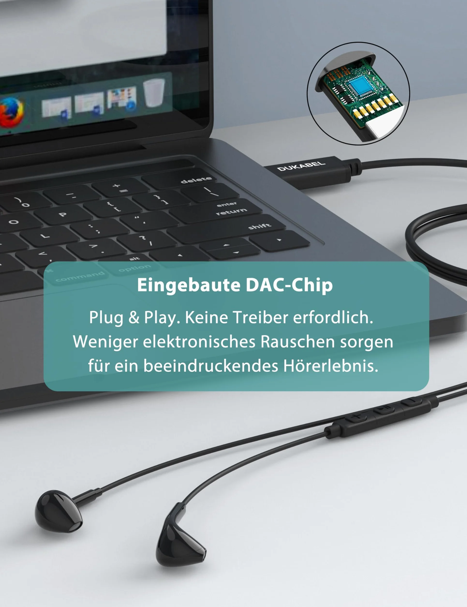DuKabel Słuchawki douszne USB Zestaw słuchawkowy do gier USB z mikrofonem MEMS i regulacją głośności Zestaw słuchawkowy do komputera PC z redukcją szumów na PS4 PS5 PC Skype Office Live - 1.8m