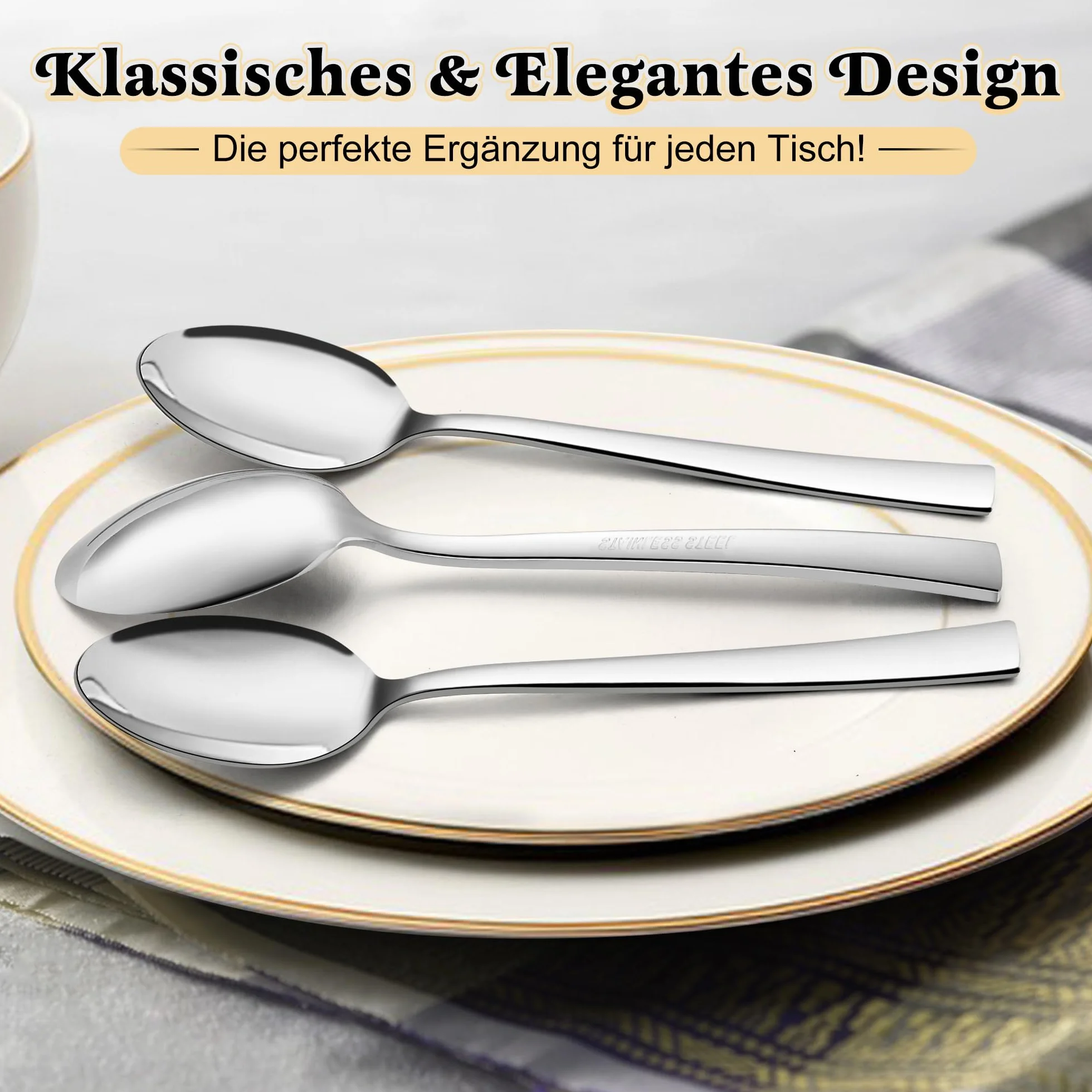 HaWare łyżki do jadalni, zestaw 6 łyżek ze stali nierdzewnej, 19,5 cm łyżki do zupy i łyżki stołowe, elegancki i nowoczesny zestaw łyżek do menu na dom/restaurację/imprez, wypolerowane na wysoki