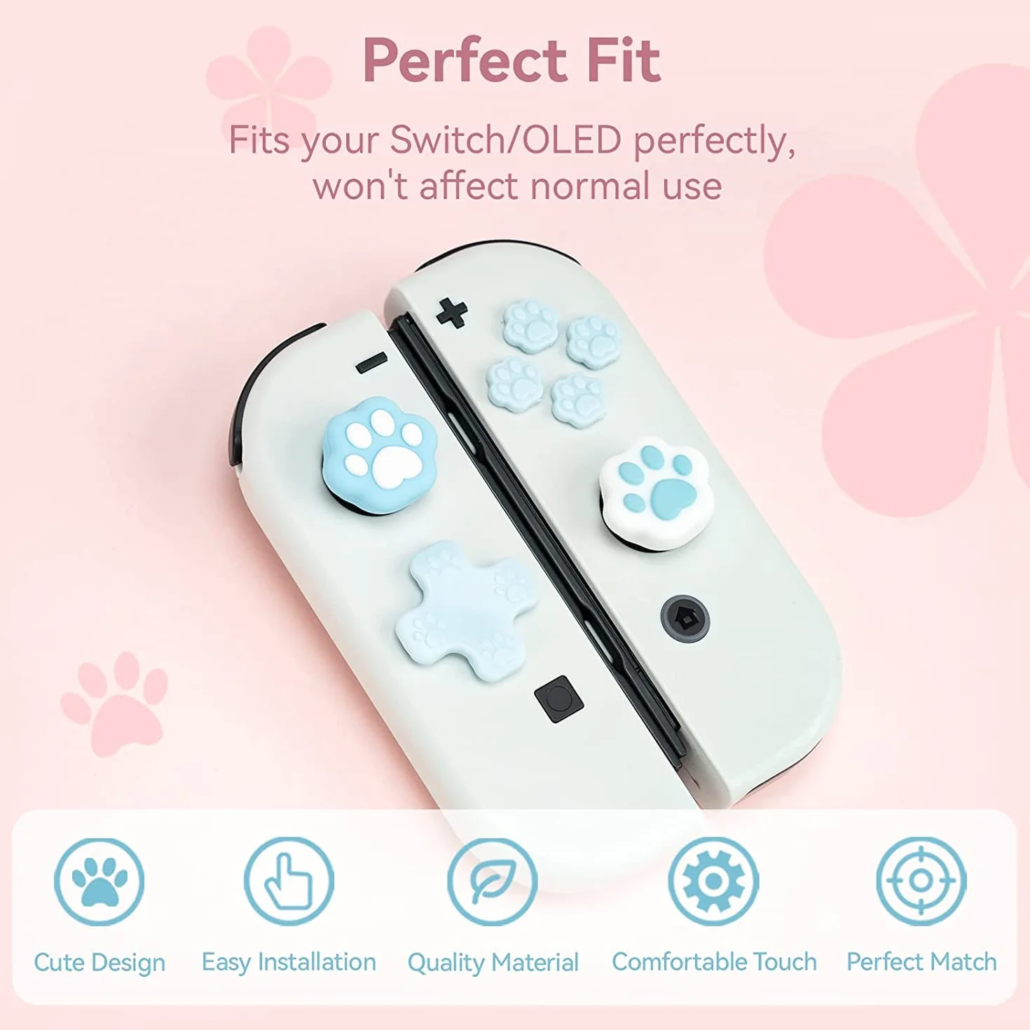 GeekShare Cat Paw Button Caps Thumb Grips Set, Joystick Cover Caps Kompatybilne z Switch/OLED - Niebieski
