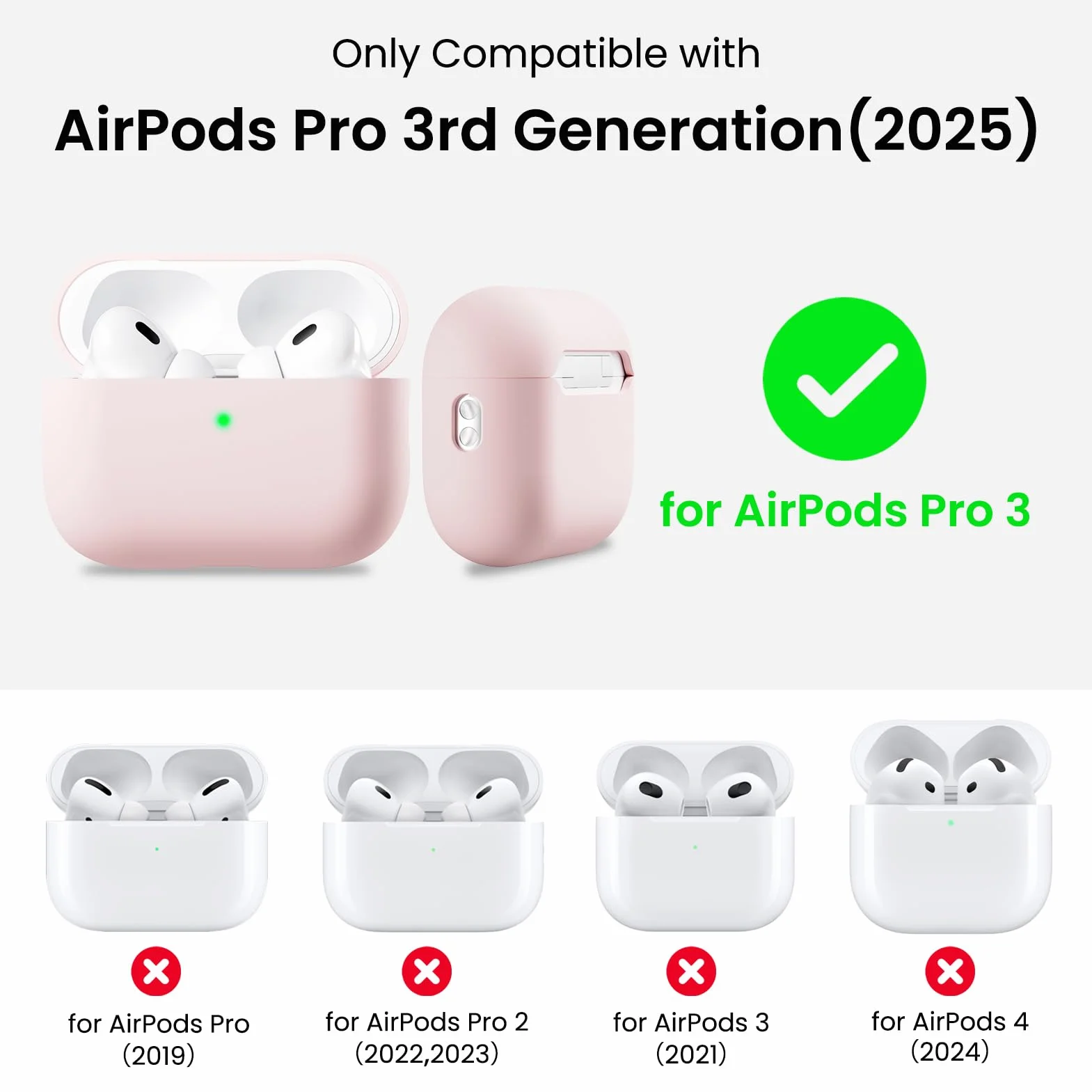 ORNARTO Kompatybilne z Airpods Pro 3 Case (2025), Ochronne Etui Pokrowiec z Płynnego Silikonu do Airpods Pro 3. Generacji ze Smyczą Miękka Powłoka Przednia Dioda LED Widoczna-Różowy