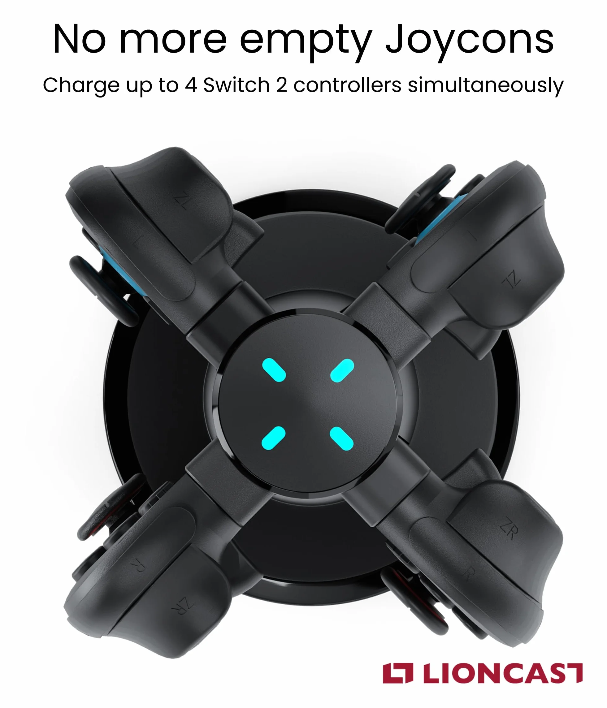 Lioncast Stacja ładująca kompatybilna z kontrolerem Joy Con do Nintendo Switch [ze wskaźnikiem ładowania LED] – uchwyt do kontrolera Nintendo Switch 2, bardzo stabilna podstawa