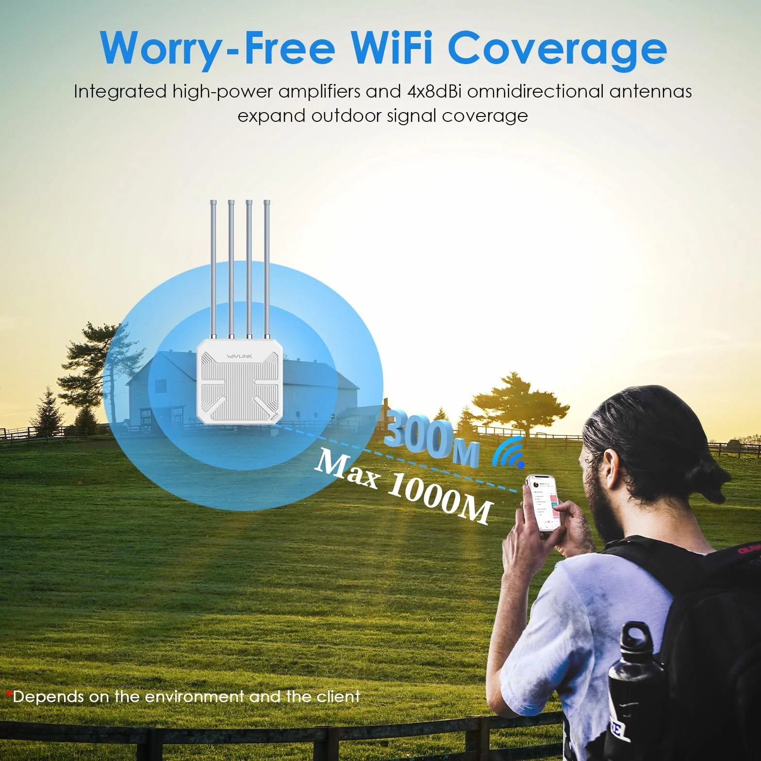 Zewnętrzny Przedłużacz Repeater WiFi 6 Mesh Dużym Zasięgu AX3000, WN573HX3 Outdoor Dwuzakresowy Gigabit Punkt Dostępowy PoE/Potężny Bezprzewodowy Wzmacniacz WiFi (Anteną 4x8dBI, IP67, +256 urządzeń)