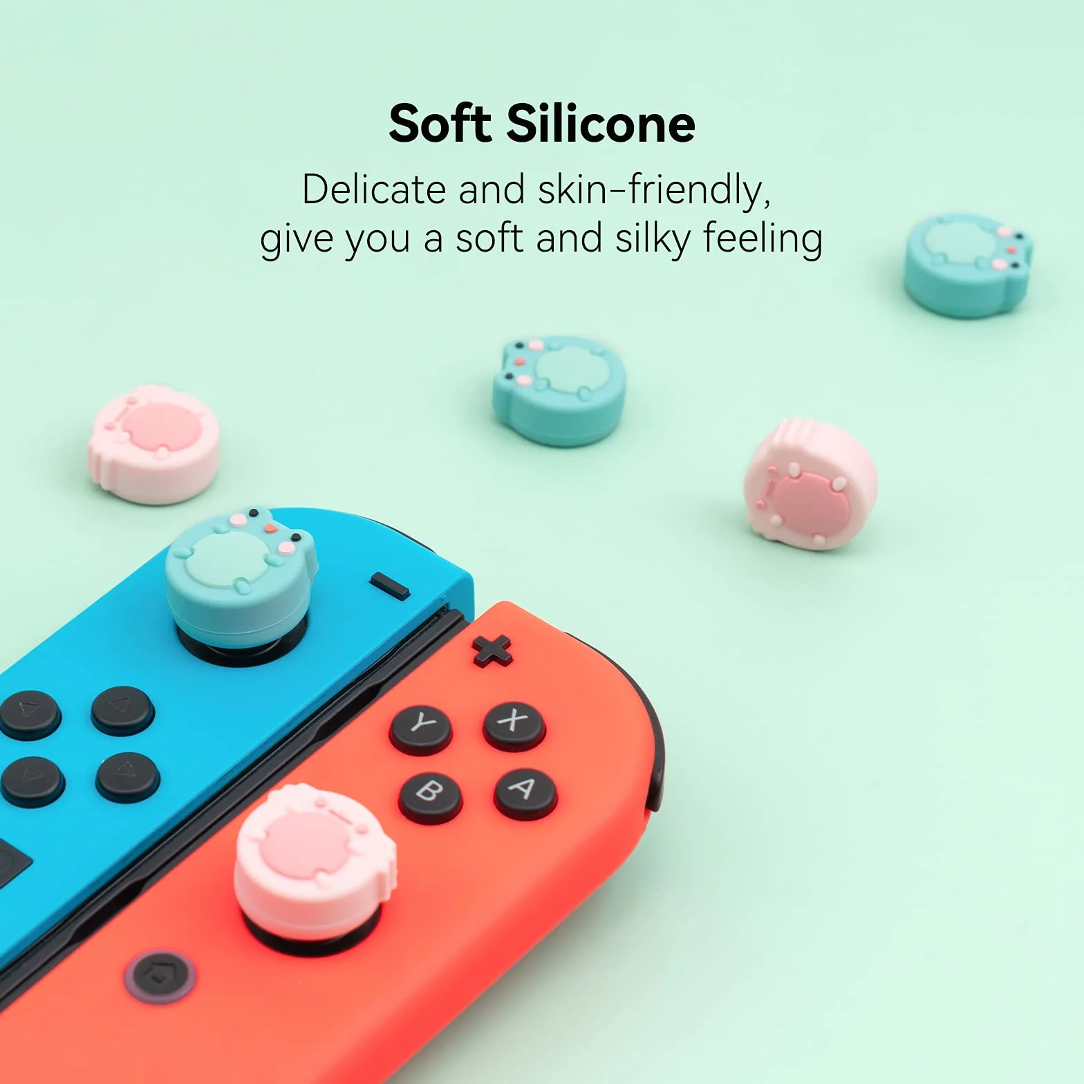 GeekShare Słodkie zwierzęce motywy Silikonowe nakładki na kciuki Joystick, kompatybilne z Switch/OLED/Switch Lite, 4 szt. - Żaba i aksolotl