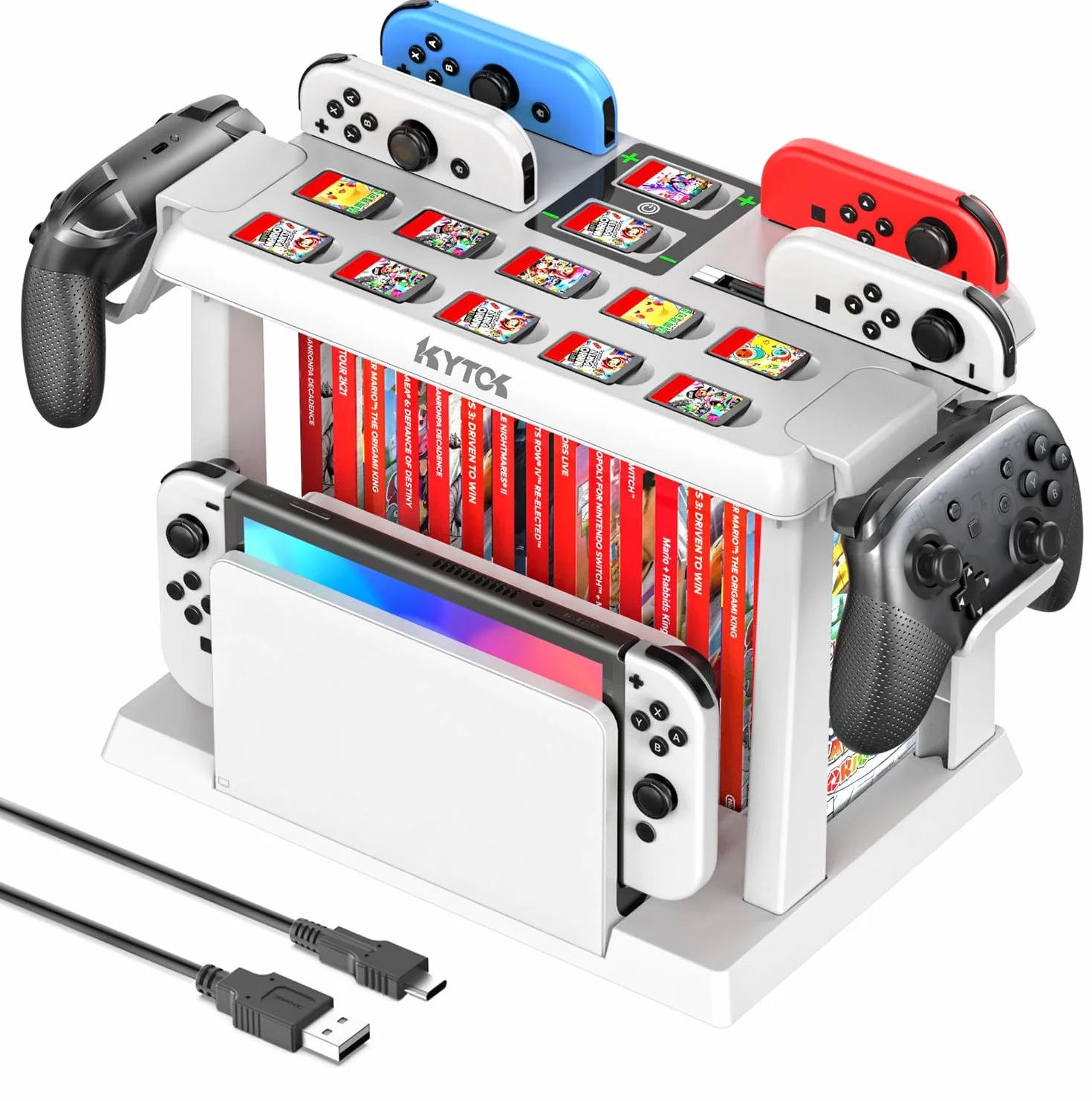 Kytok Przełącznik do przechowywania gier z kontrolerem, stacja ładująca, przełącznik do joyconów Switch/OLED, przechowywanie przełączników, do gier Switch, stacji dokującej TV, Pro Controller,