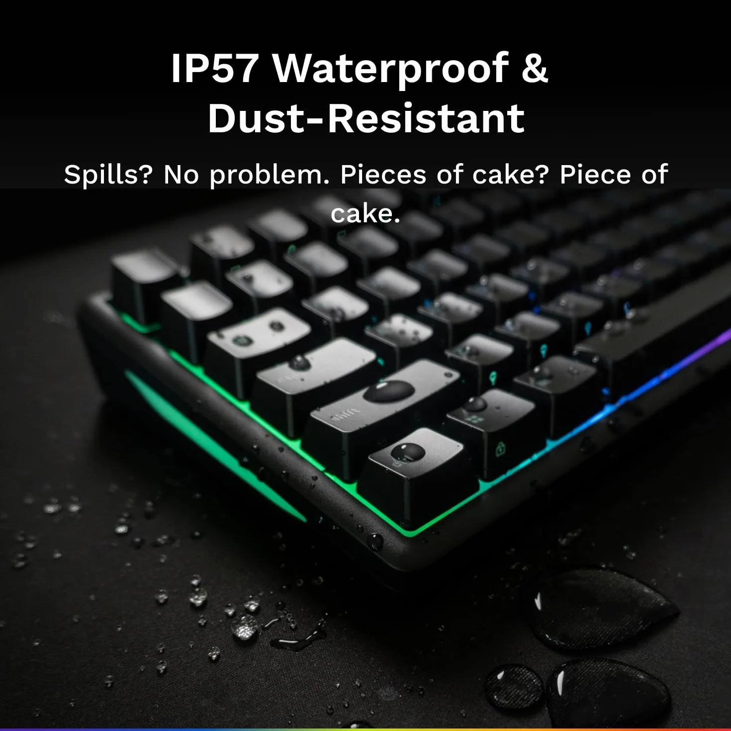 Glorious Gaming Klawiatura GMBK 75% - wymienne nakładki MX, odłączany kabel USB, IP57 odporna na wodę i kurz, RGB 10 stref, ciche przełączniki - 321x137x41 mm - Układ angielski QWERTY