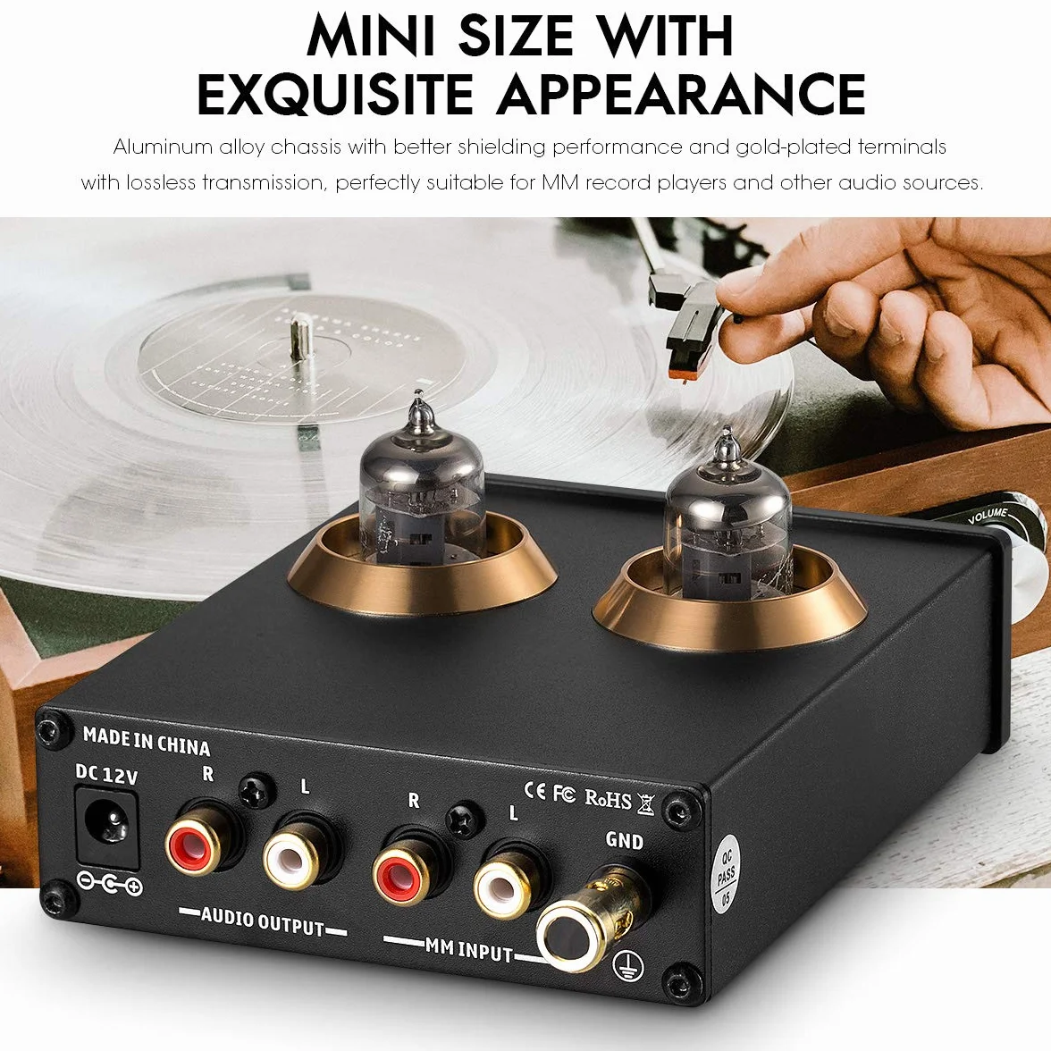 Douk Audio T3 PRO Phono przedwzmacniacz rurowy do gramofonów, przedwzmacniacz gramofonowy MM, mini Valve Stereo Preamp do odtwarzacza nagrywarki