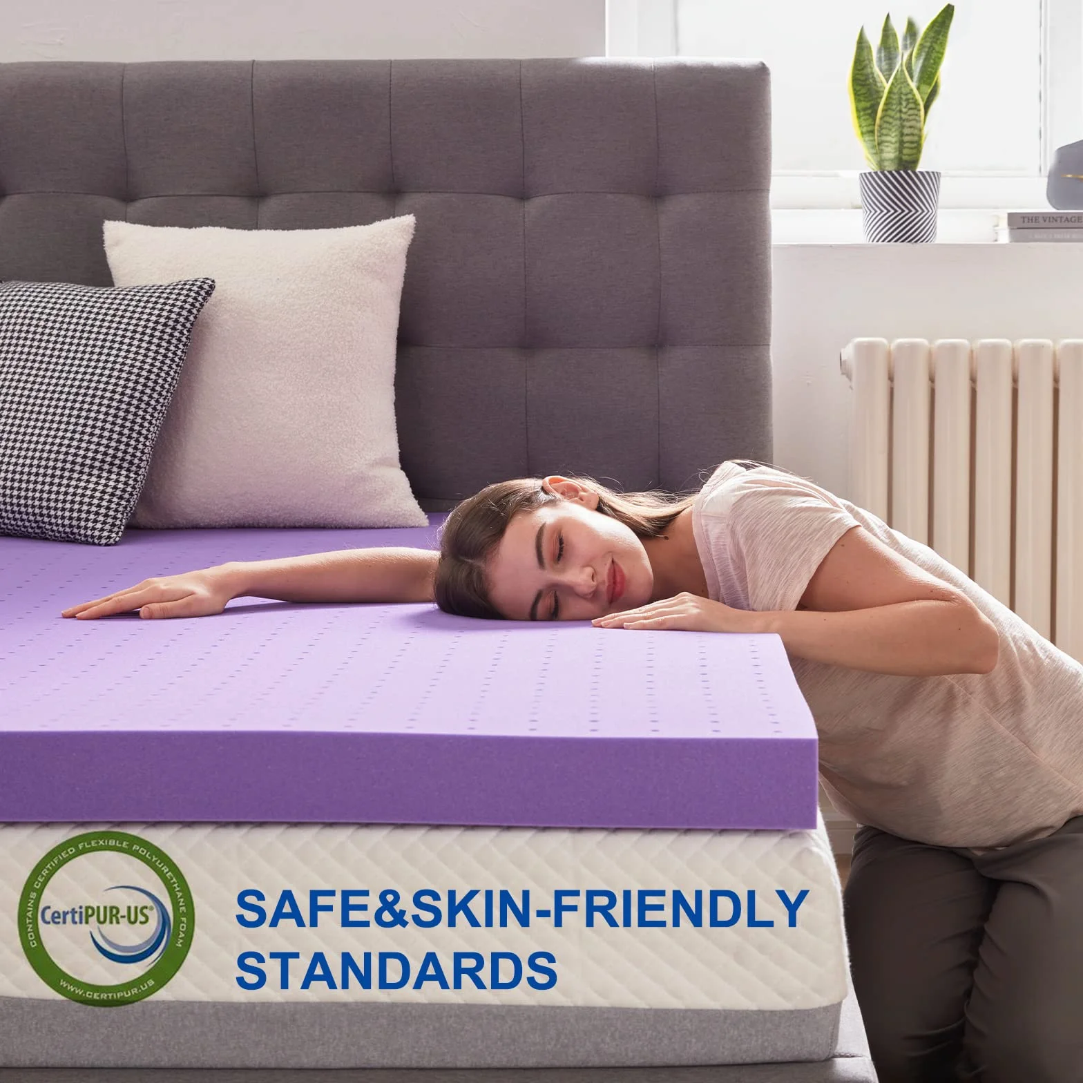 SINWEEK Żelowy materac z pianki z pamięcią kształtu, wentylowana miękka podkładka na materac, nakładka na łóżko, certyfikat CertiPUR-US, Twin XL Size, fioletowy, 10 cm