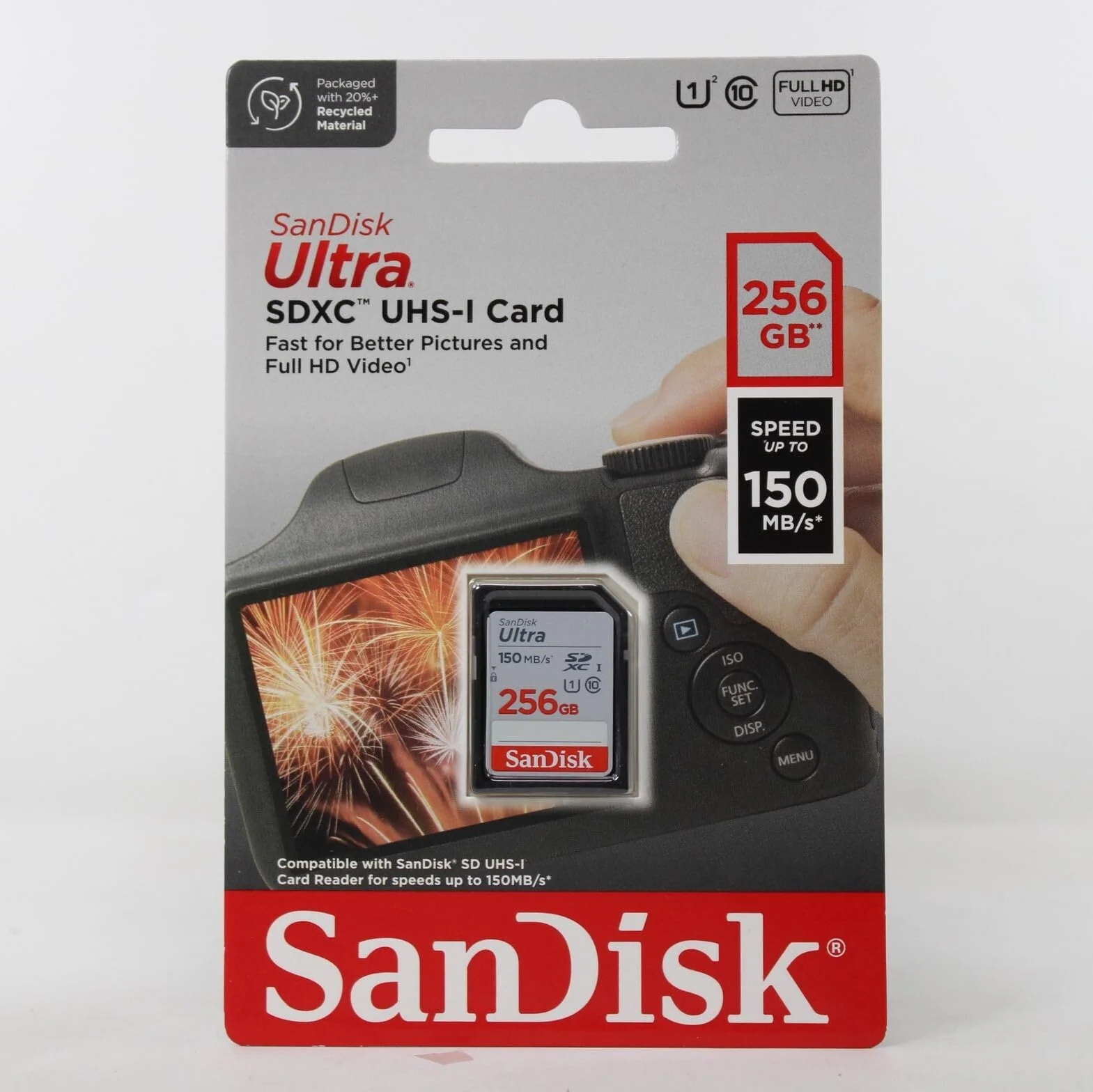 SanDisk Karta Ultra SDXC 256 GB, karta SD, karta pamięci o prędkości odczytu do 150 MB/s, do kompaktowych aparatów klasy podstawowej i średniego zasięgu, wideo Full HD, UHS-I, klasa 10, U1