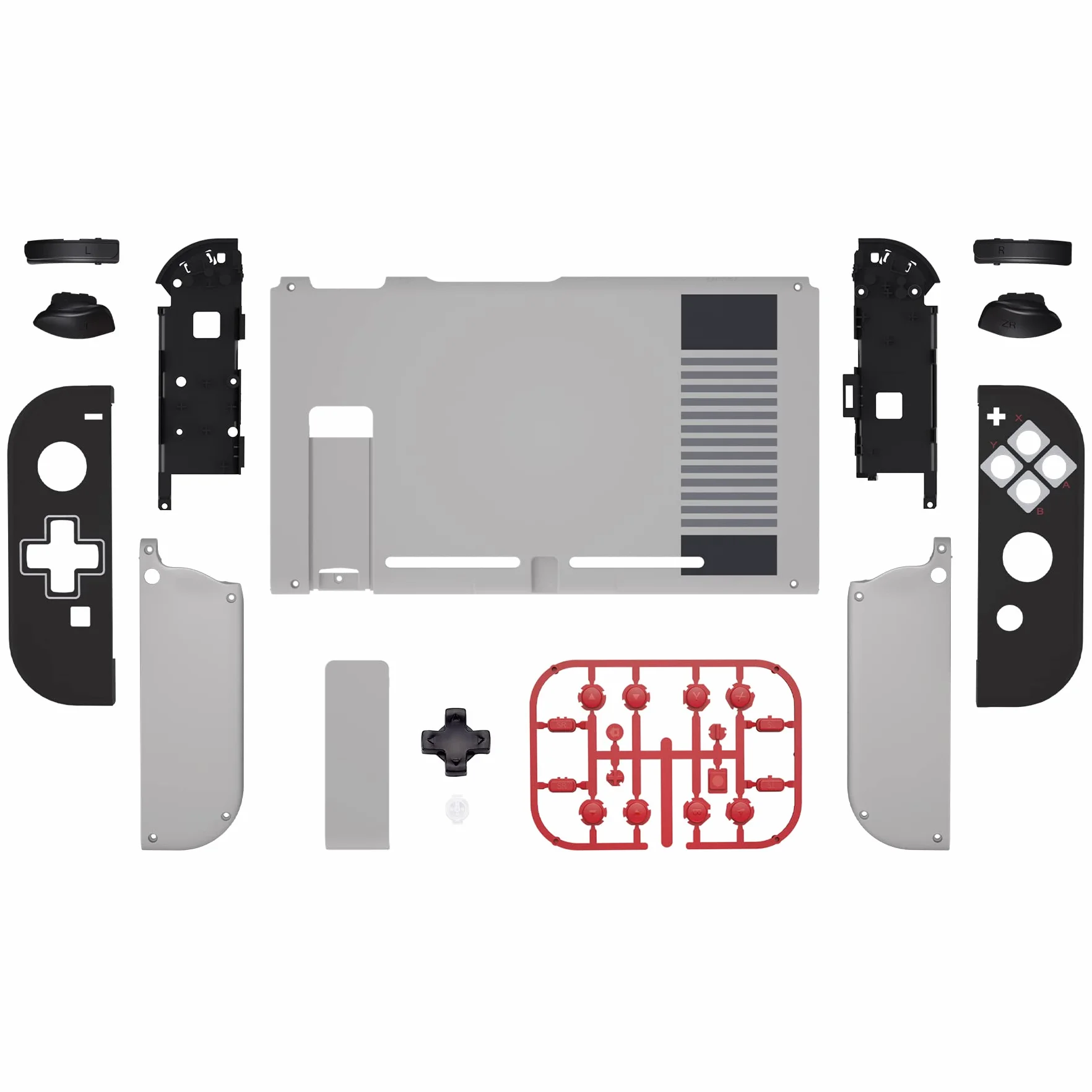 eXtremeRate Dpad Version Custom Full Set Shell dla Nintendo Switch, Wymiana Płyta Tylna Konsoli Soft Touch, Obudowa Kontrolera NS Joycon Handheld & Przyciski dla Nintendo Switch — Klasyka Stylu NES