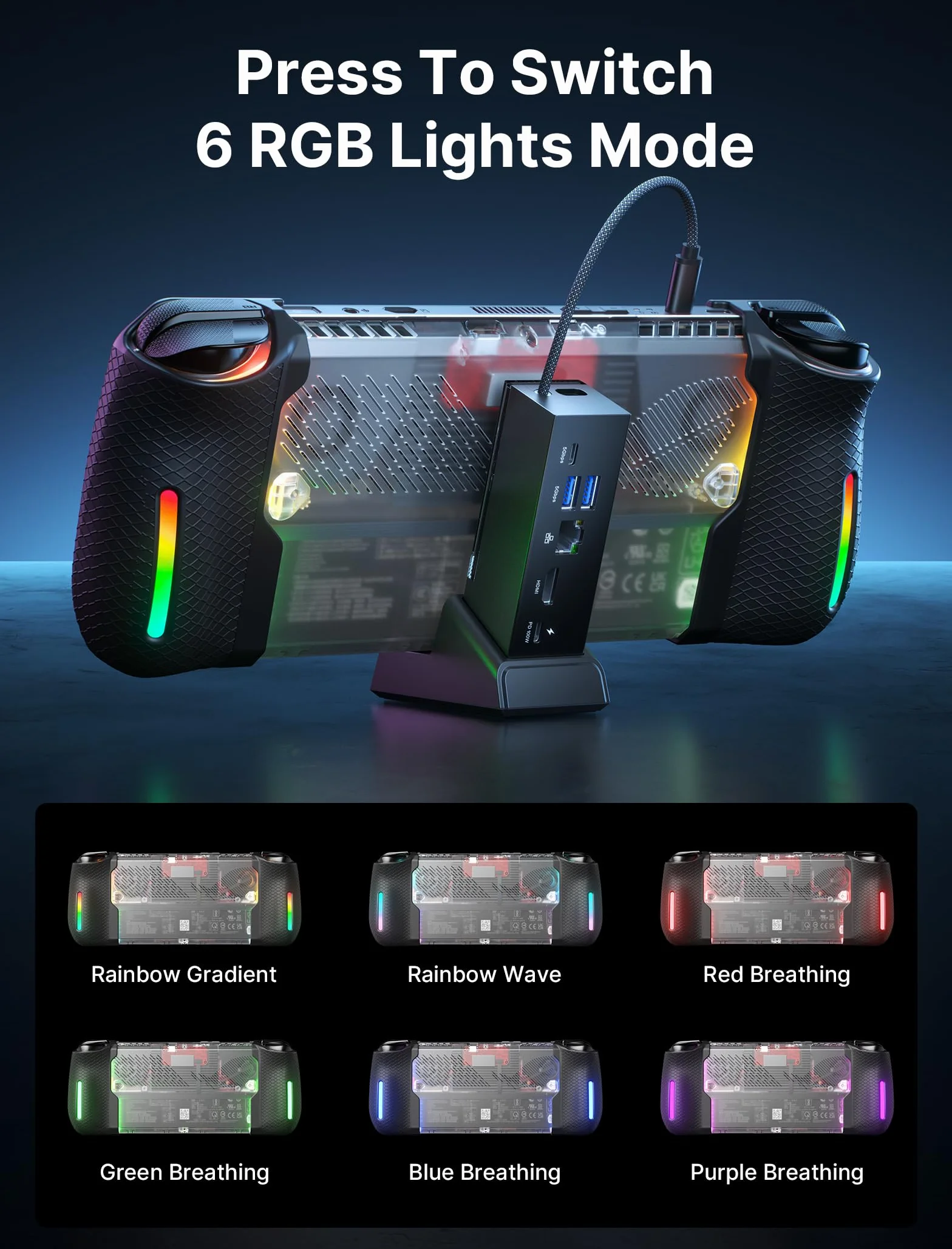 JSAUX Przezroczysta tylna płytka RGB kompatybilny z ROG Ally X, obudowa ROG Ally X z silikonowym uchwytem i modułem chłodzącym