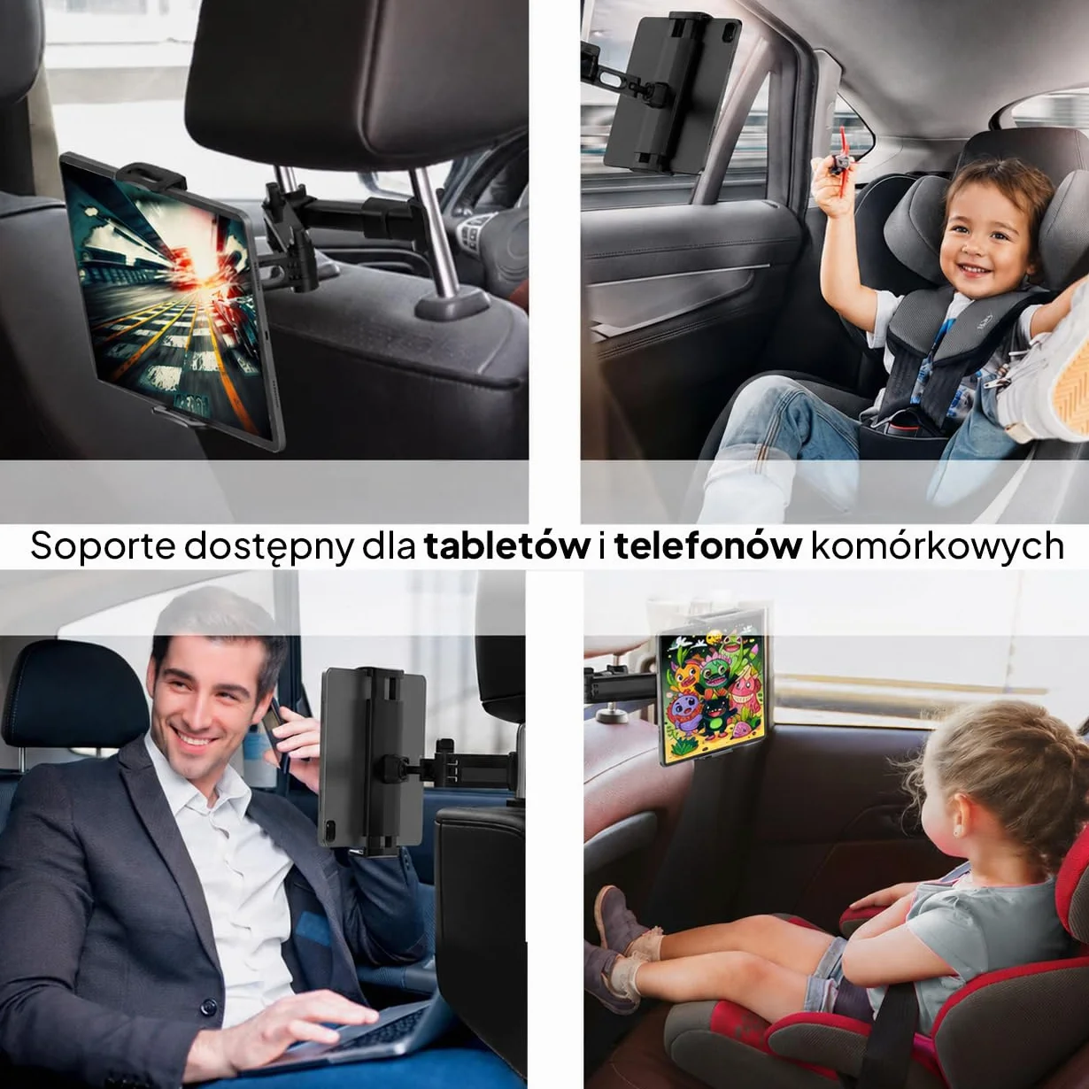 OcioDual Uchwyt samochodowy na tablet OcioDual, zacisk na zagłówek, rozkładany uchwyt samochodowy na tablet, obrót o 360º, utrzymuje telefony i tablety o przekątnej od 4,4" do 11"