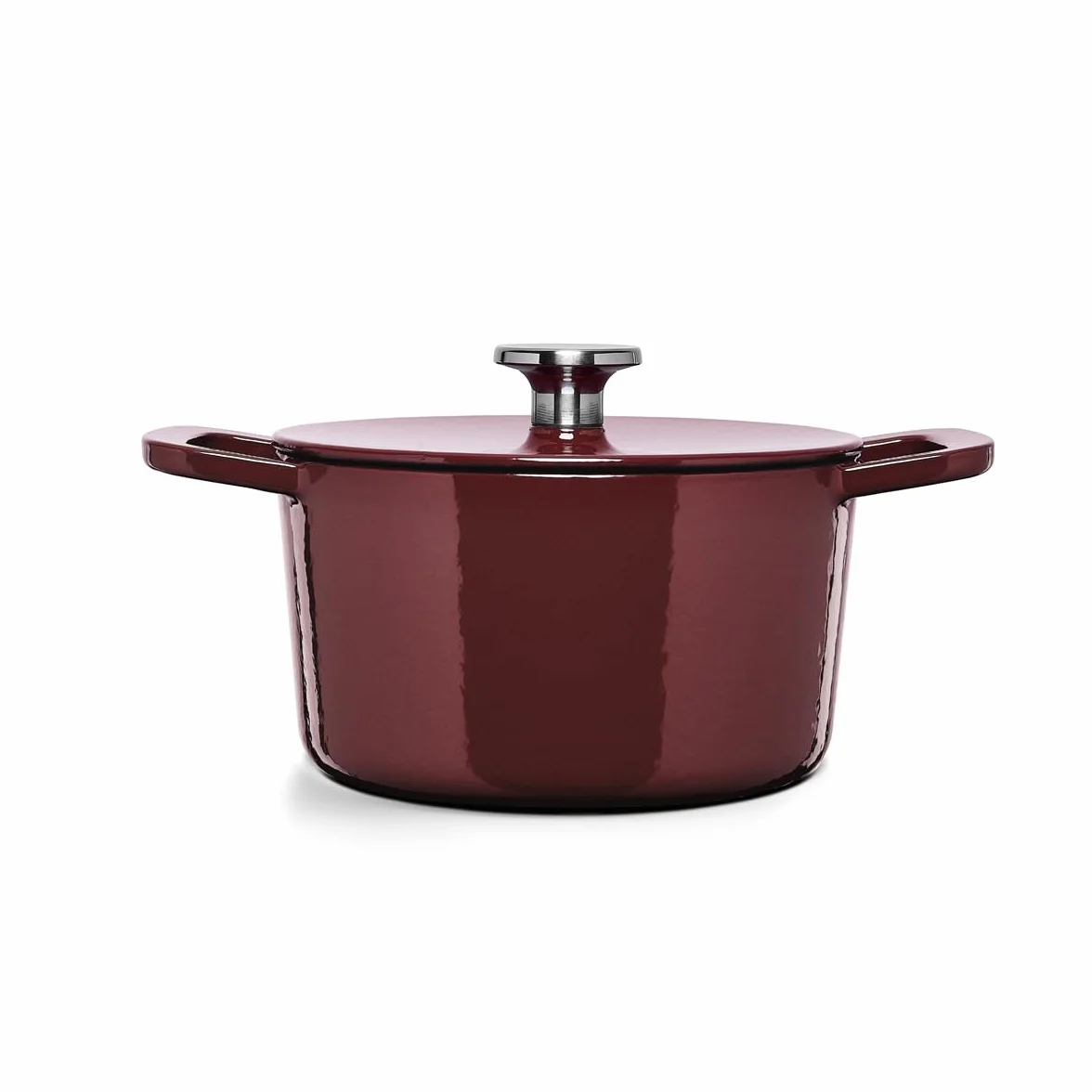 Fissler Moments emaliowane naczynie żeliwne okrągłe 24 cm garnek Cast-Iron Cocotte AromaStar indukcja burgundowa czerwień