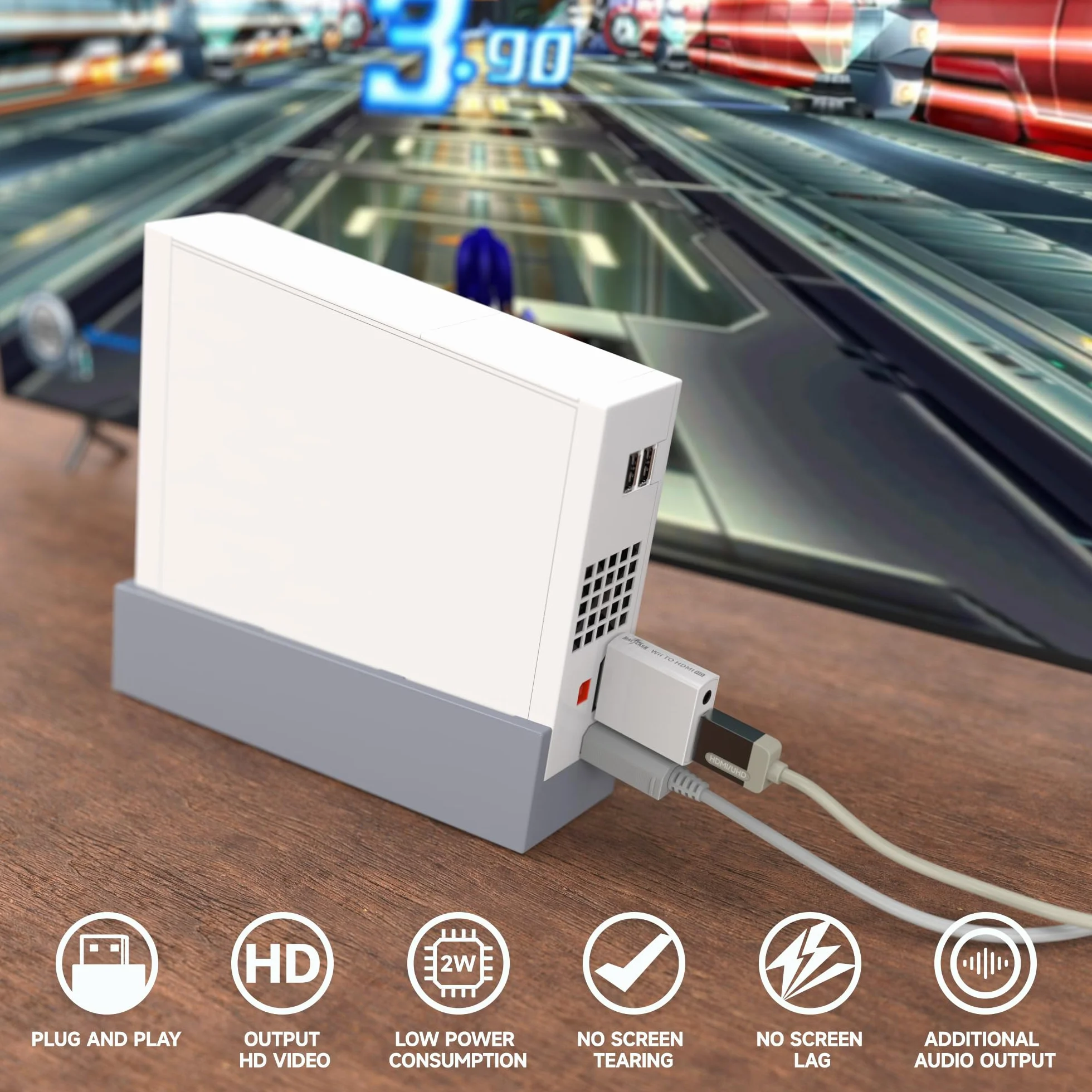 MAYFLASH Konwerter na HDMI 1080P do Full HD, adapter z gniazdem audio 3,5 mm, kompatybilny z Wii i Wii U, HDTV
