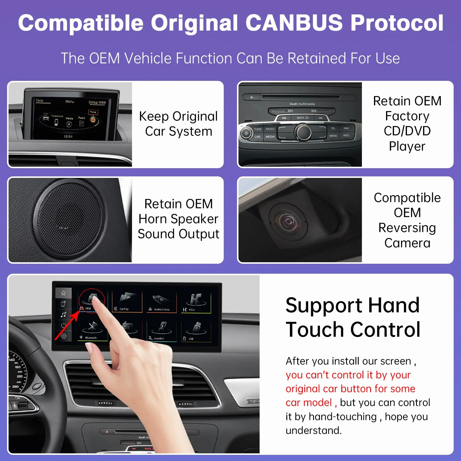 Road Top 12,3 cala Bezprzewodowy ekran dotykowy radia samochodowego CarPlay dla Audi Q3 2013-2018 rok, multimedialny ekran stereo radia samochodowego, obsługa bezprzewodowego Android Auto