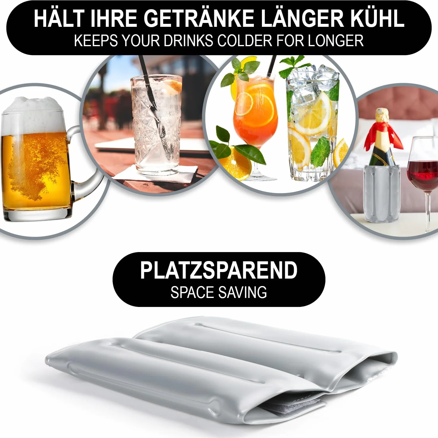 COM-FOUR® 2x chlodziarka do butelek w podrózy - tuleja chlodziarki do wina z szybkozlaczem - tuleja chlodzaca do chlodzenia piwa, wina i napojów bezalkoholowych (02 szt. - szary)