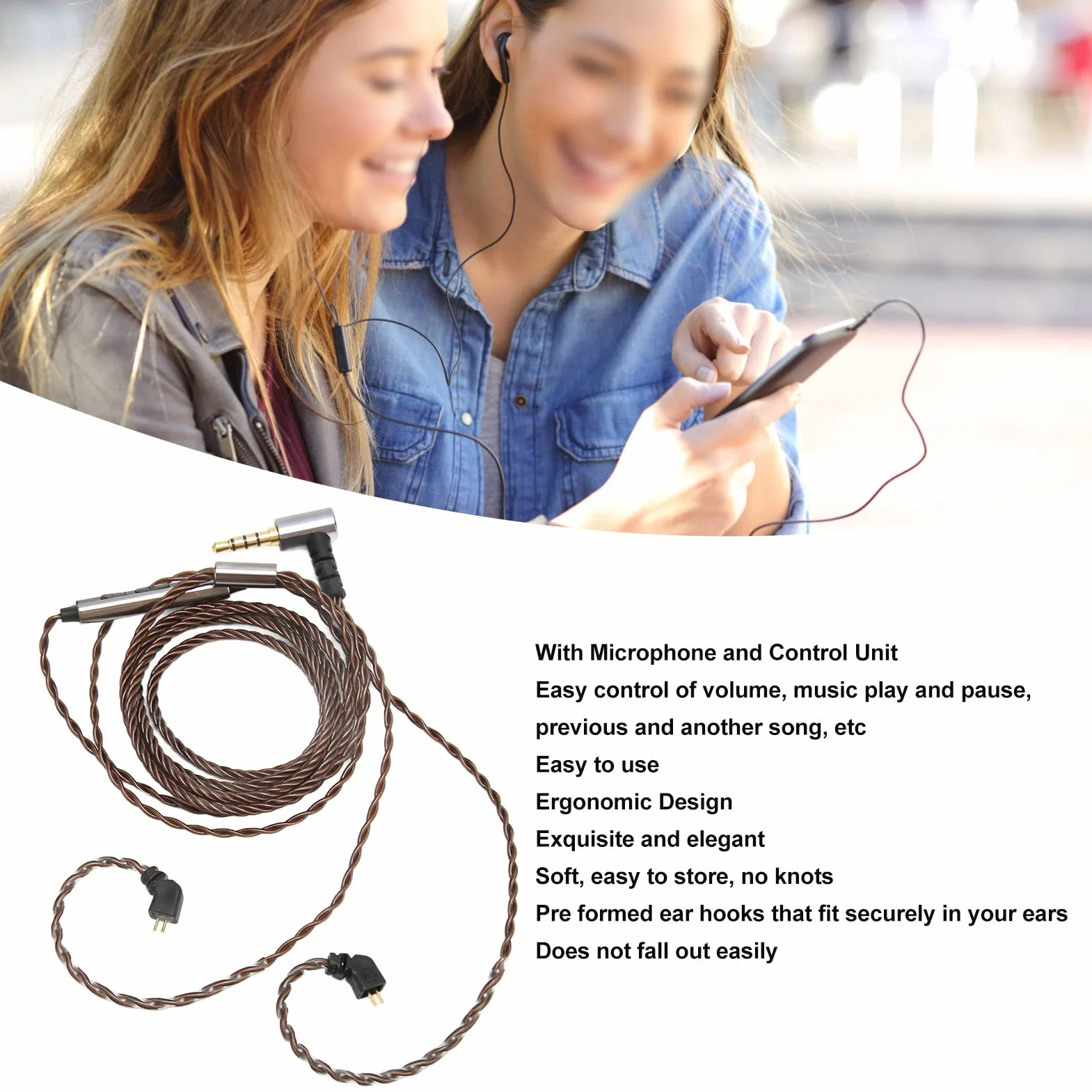 ZJchao Kabel IEM, 2 piny, 0,78 mm, 3,5 mm, prawy kątowy, zamiennik słuchawek dousznych, kabel 2-pinowy, kabel IEM z mikrofonem, kabel IEM z mikrofonem do AS106 ZST ZS3 ES4