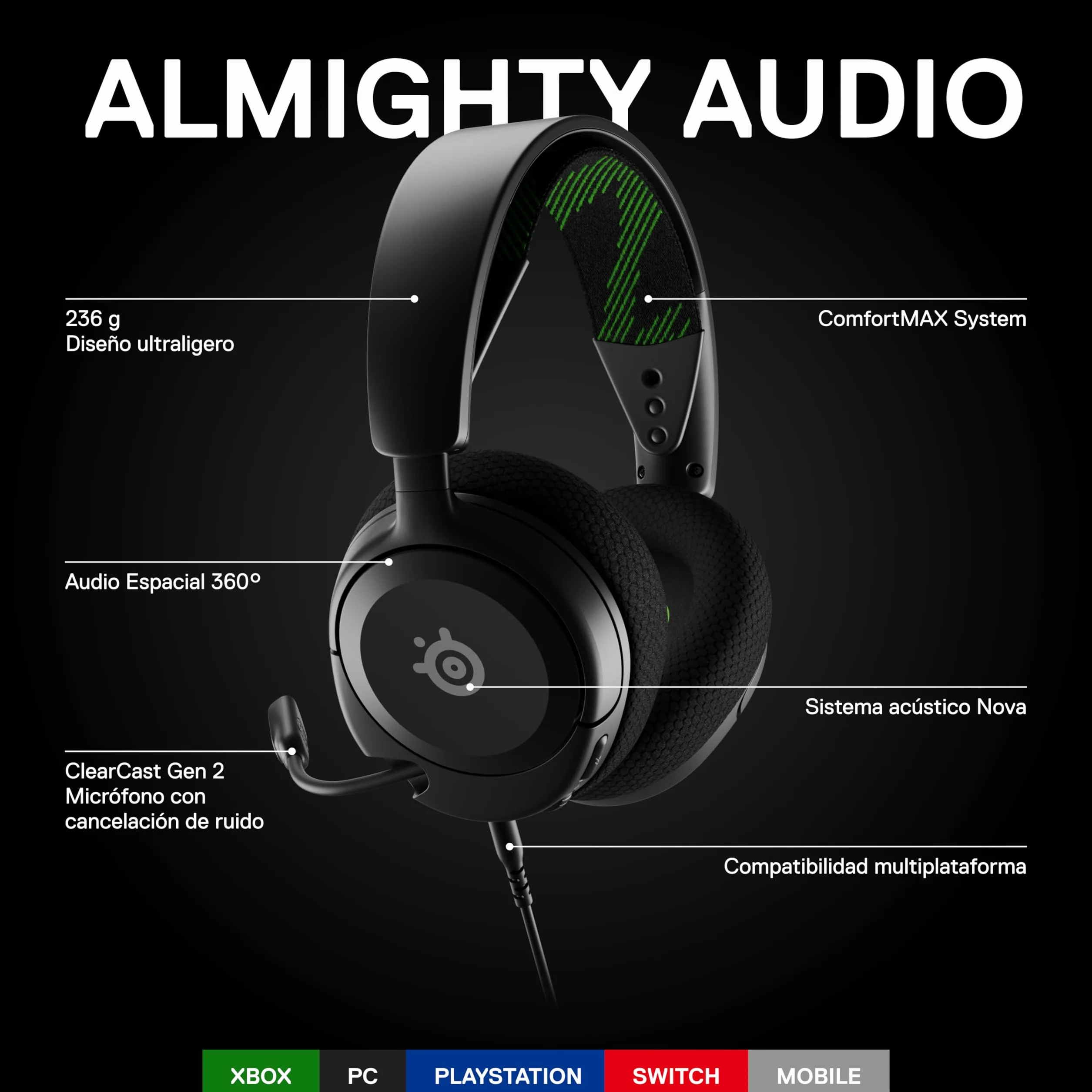 SteelSeries Arctis Nova 1X zestaw słuchawkowy do gier, Signature Arctis Sound, mikrofon ClearCast Gen 2, Xbox Series X|S, PC, Playstation, Switch i Mobile