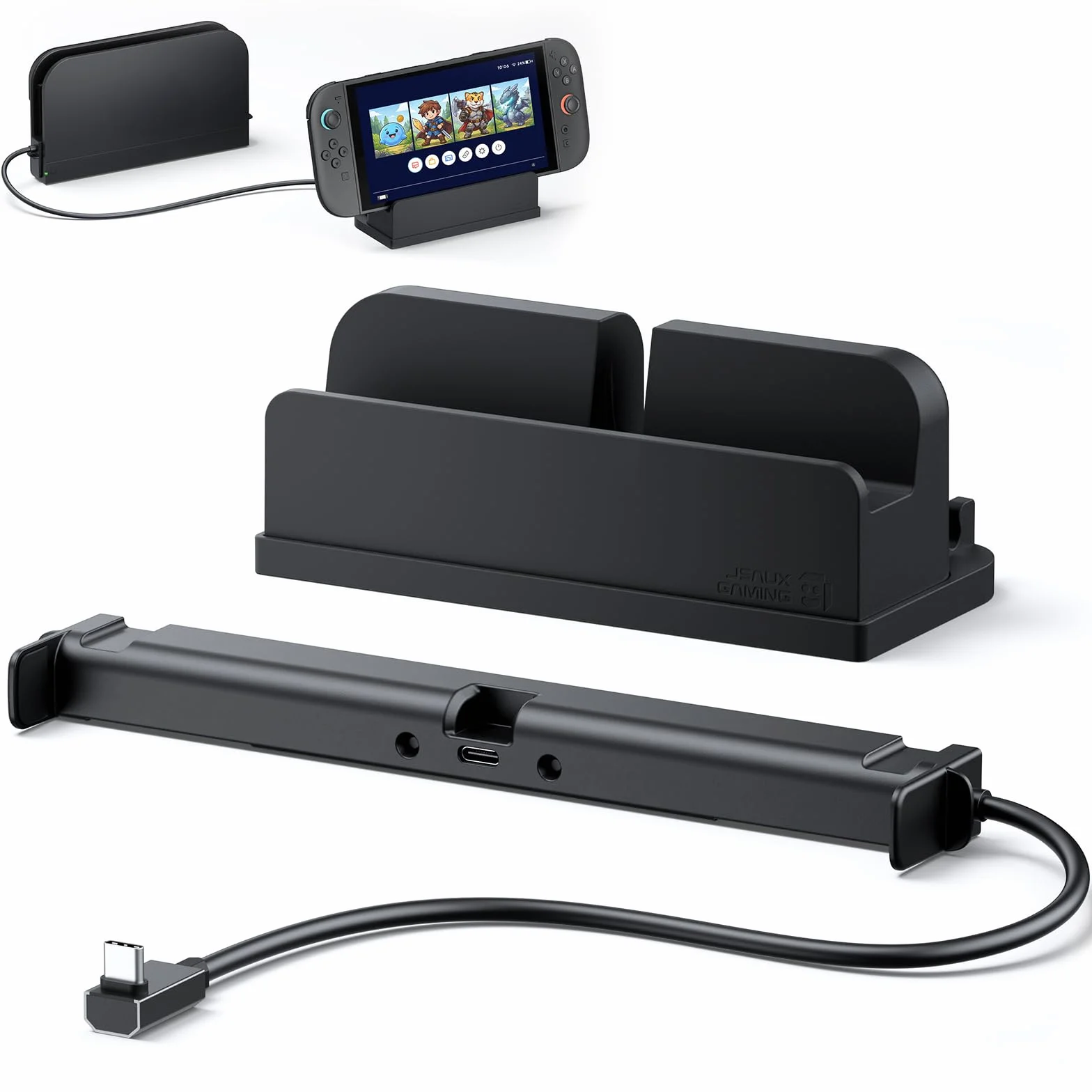 JSAUX Przedłużacz USB C ze stojakiem do stacji dokującej Switch 2, 35 cm Extension Cable obsługa szybkiego ładowania i transmisji wideo 4K, funkcja dokująca 1:1, pomocnicze chłodzenie, kompatybilny z