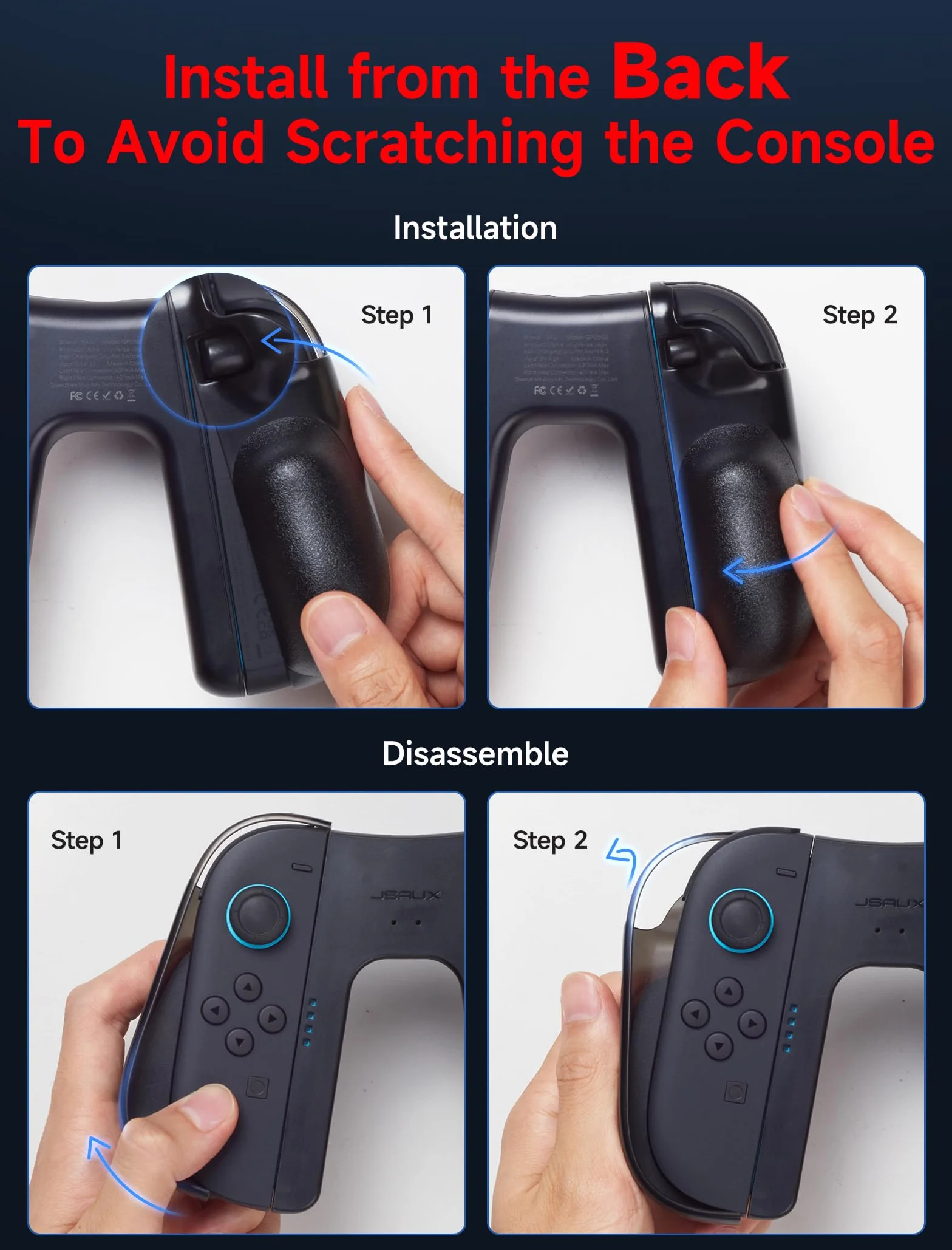 JSAUX ergonomiczny uchwyt ładujący kompatybilny z konsolą Nintendo Switch 2, magnetyczny uchwyt kompatybilny z kontrolerami JoyCon Switch 2, granie ładowania, wskaźnik LED, kabel 1,5 m/4,9 ft – czarny