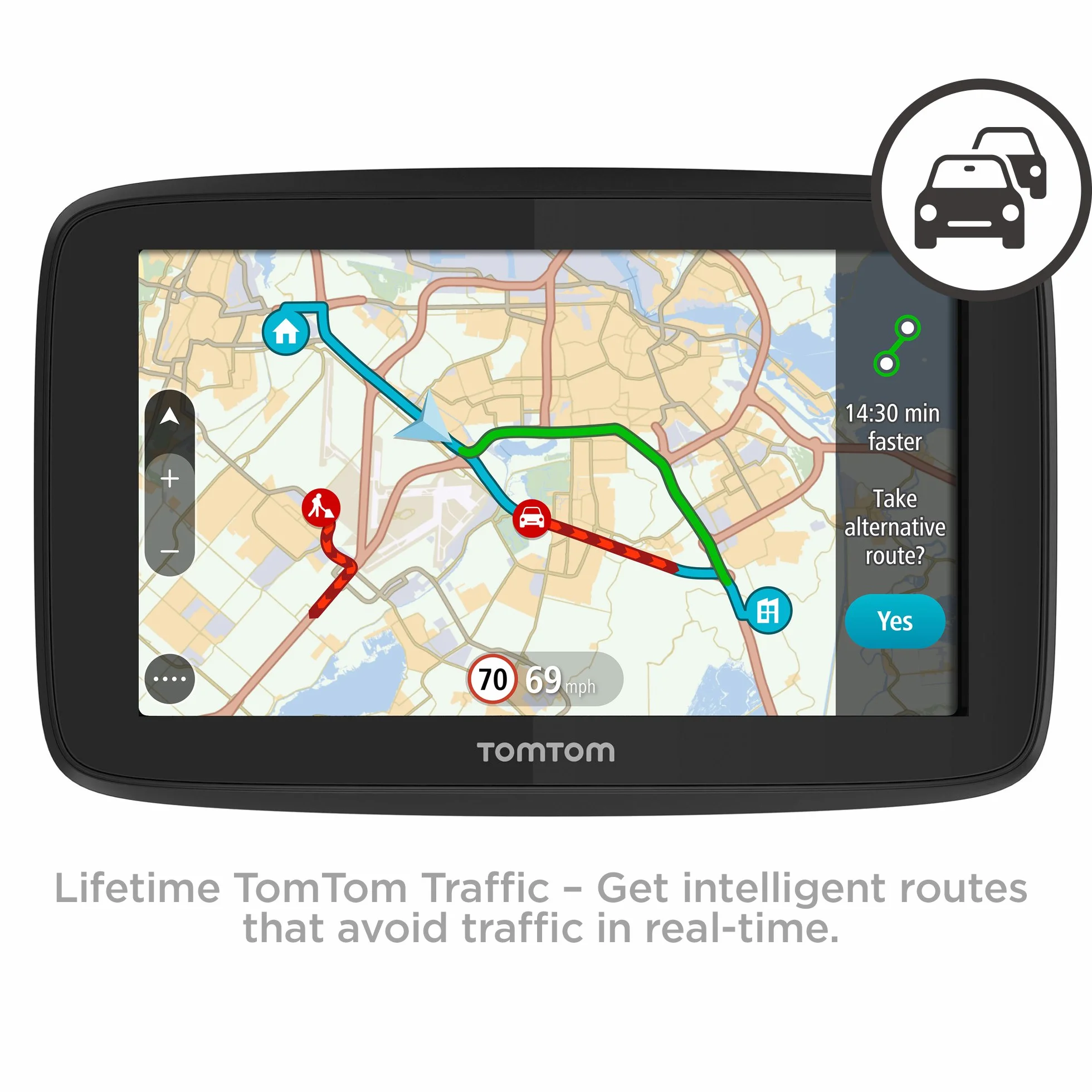 TomTom Samochodowa nawigacja sat GO 520, 15 cali z głośnomówiącymi połączeniami, Siri, Google Now, aktualizacje za pośrednictwem WiFi, dożywotniego ruchu przez smartfona i mapy świata, wiadomości do smartfonów, ekran pojemnościowy, czarny, szary