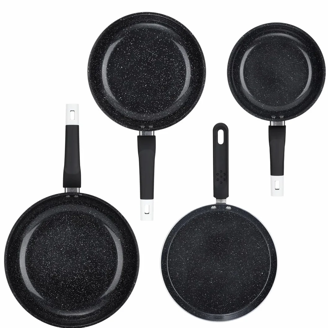 EliteHoff zestaw patelni indukcyjnych, 4-częściowy, 3 patelnie (20/24/28 cm) + patelnia do naleśników 24 cm, patelnia z powłoką nieprzywierającą do wszystkich typów kuchenek, czarny (4 szt, E-7539)