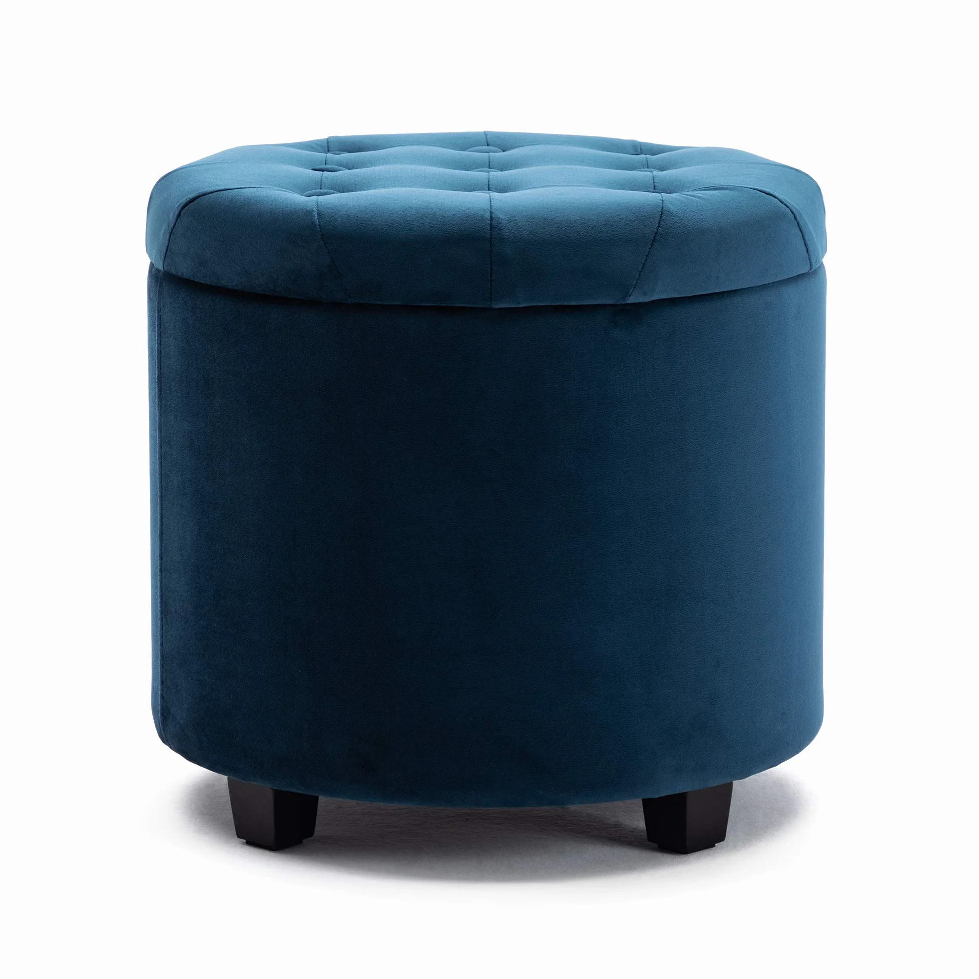 HNNHOME® 45 cm okrągłe nowe aksamitne wyściełane siedzisko otomana schowek pufy krzesło z pokrywką (granatowy, aksamit)