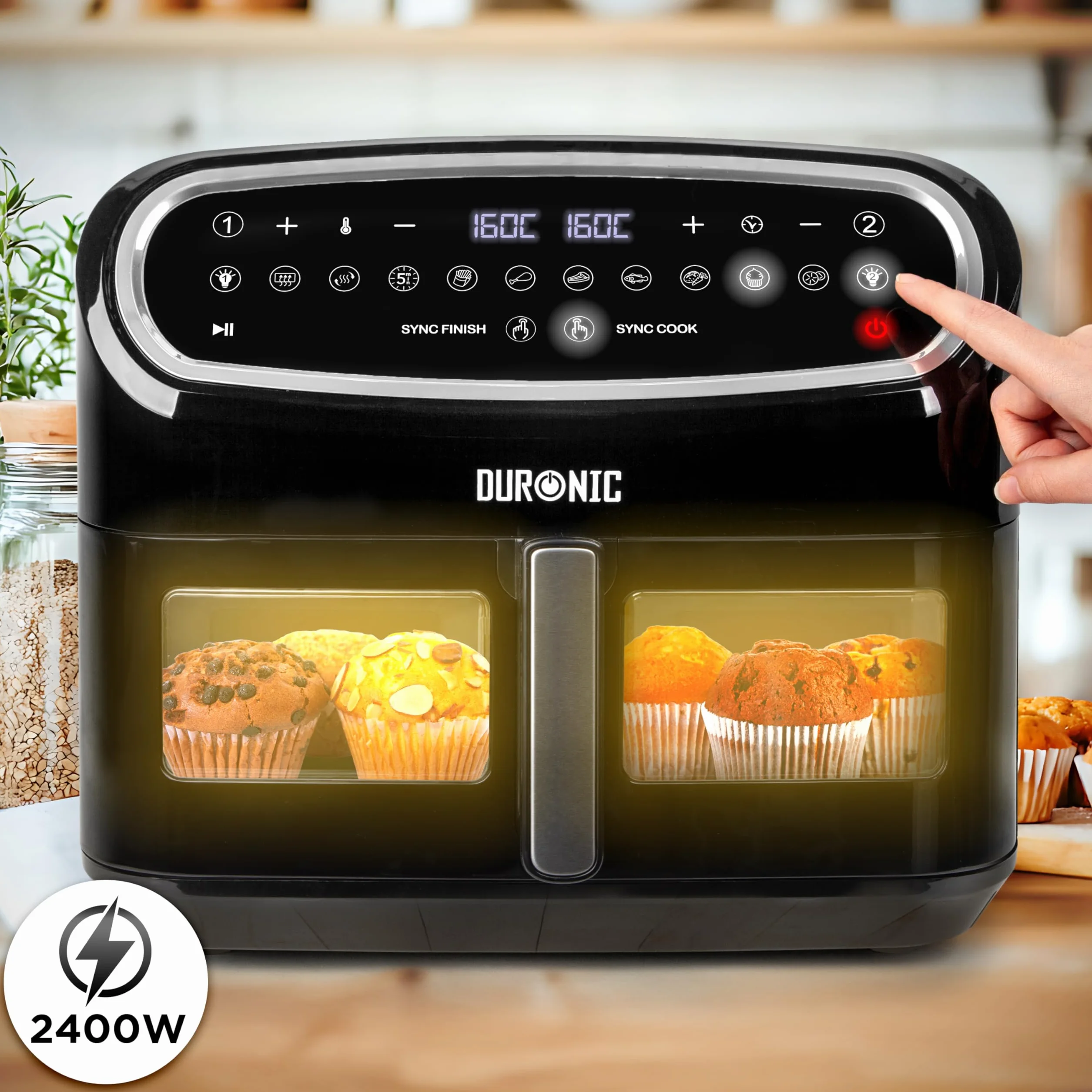 Duronic AF14 BK Airfryer XXL z dużą komora 10l l | frytkownica beztłuszczowa na gorące powietrze wielofunkcyjna podwójna