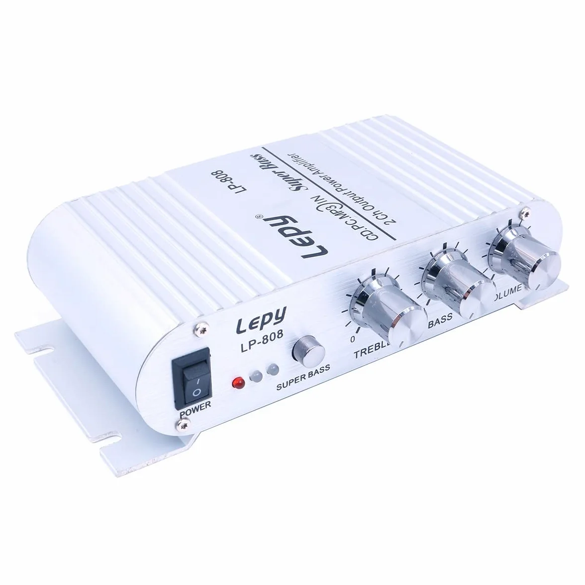 DollaTek LP-808 12 V MiNi przenośny przewodowy wzmacniacz HiFi z zasilaczem 3A do telefonu samochodowego w domu - srebrny