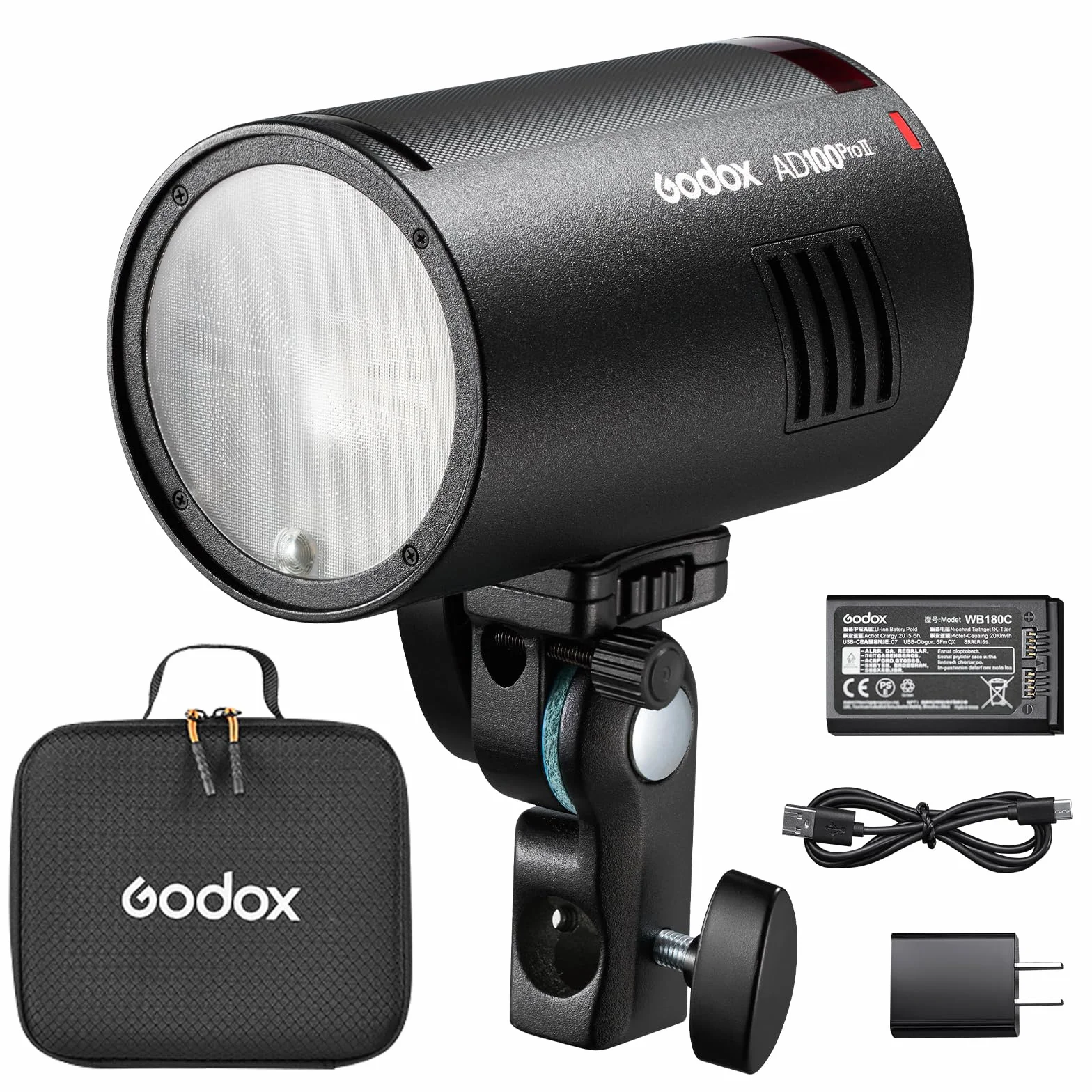 Godox AD100Pro II lampa błyskowa kieszonkowa – lampa błyskowa 100Ws, 2,4G TTL 1/8000s HSS, synchronizacja jednym przyciskiem z X3/X3Pro, 490 pełnych błysków i regulowanym zoomem (aktualizacja AD100Pro